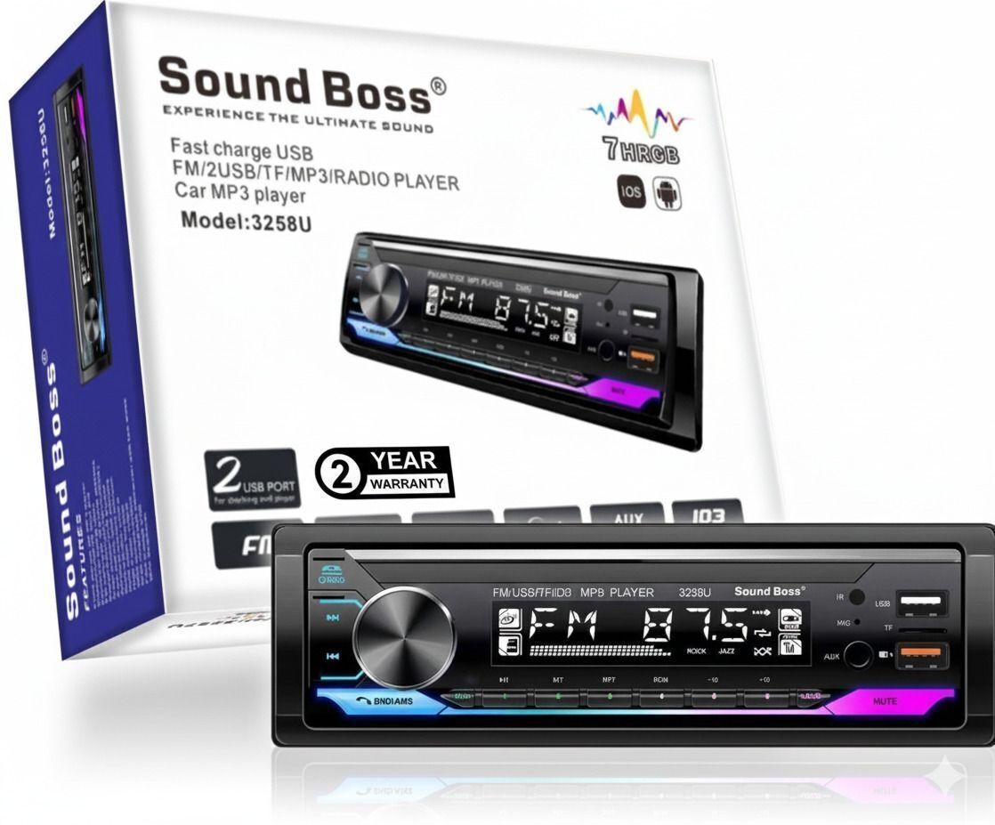 Sound Boss SB-3258U Charge Pro+ DUAL USB/Bluetooth/FM/AUX/SD/UNIVERSAL Car Stereo (Single Din)