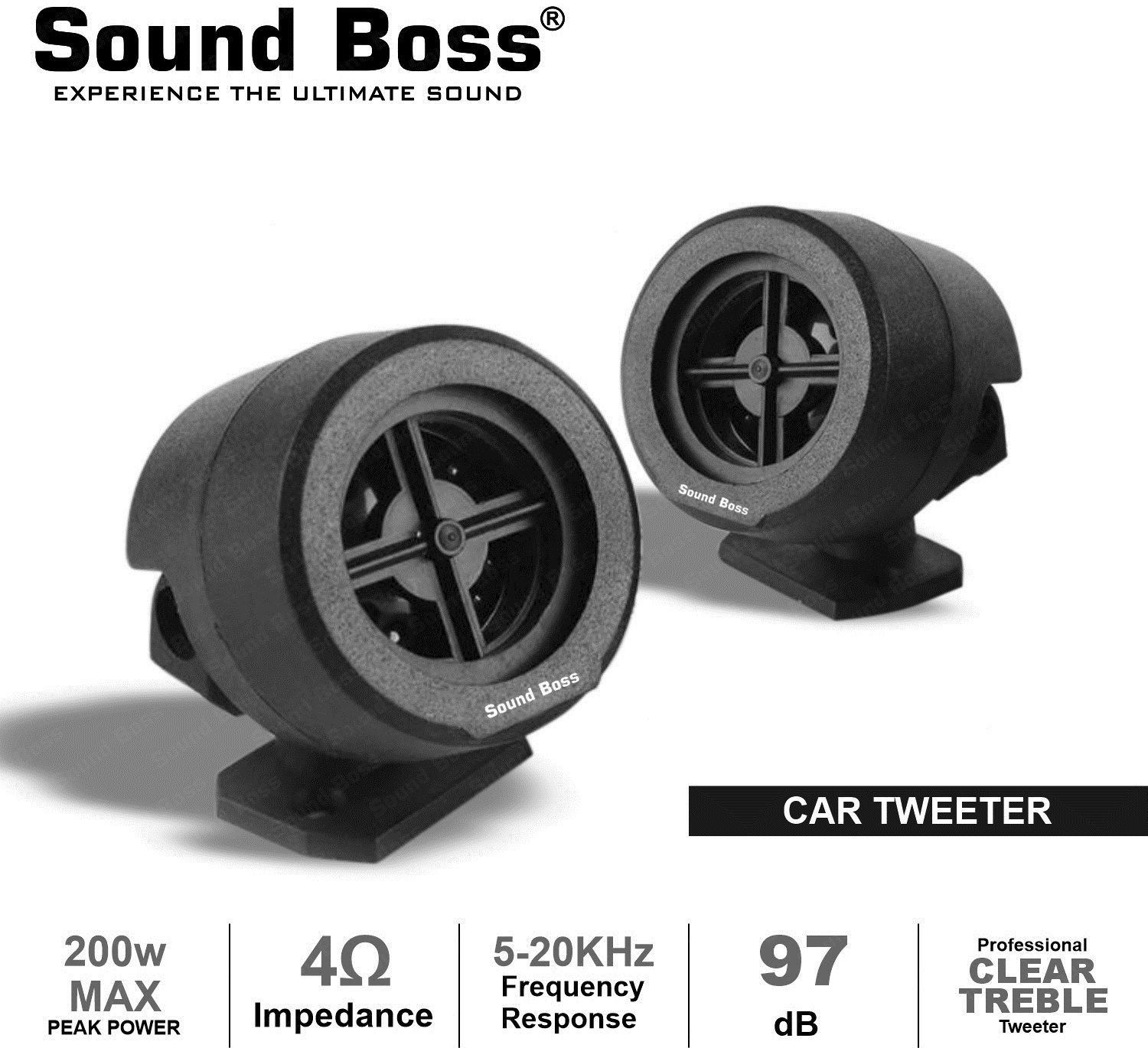 Sound Boss Tweeter High Efficiency SB-TW-200 200W Max Universal Half Dome Car Loud Treble Speaker Tweeter Car Speaker (200 W)