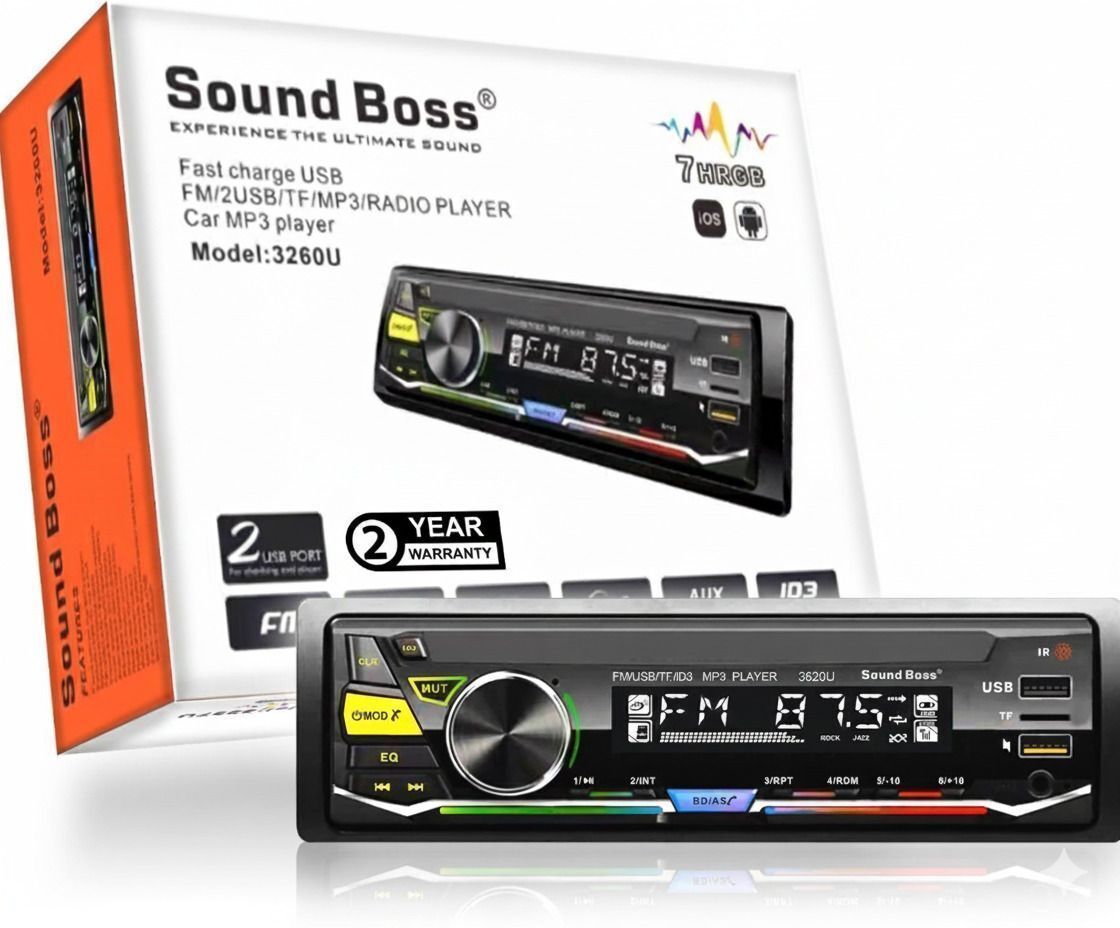 Sound Boss SB-3260U Charge Pro+ DUAL USB/Bluetooth/FM/AUX/SD/UNIVERSAL Car Stereo (Single Din)