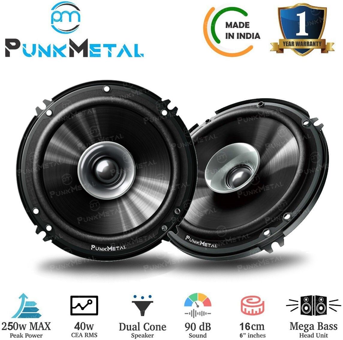 PunkMetal Dual Cone. PM-61CX Coaxial Car Speaker (250 W)