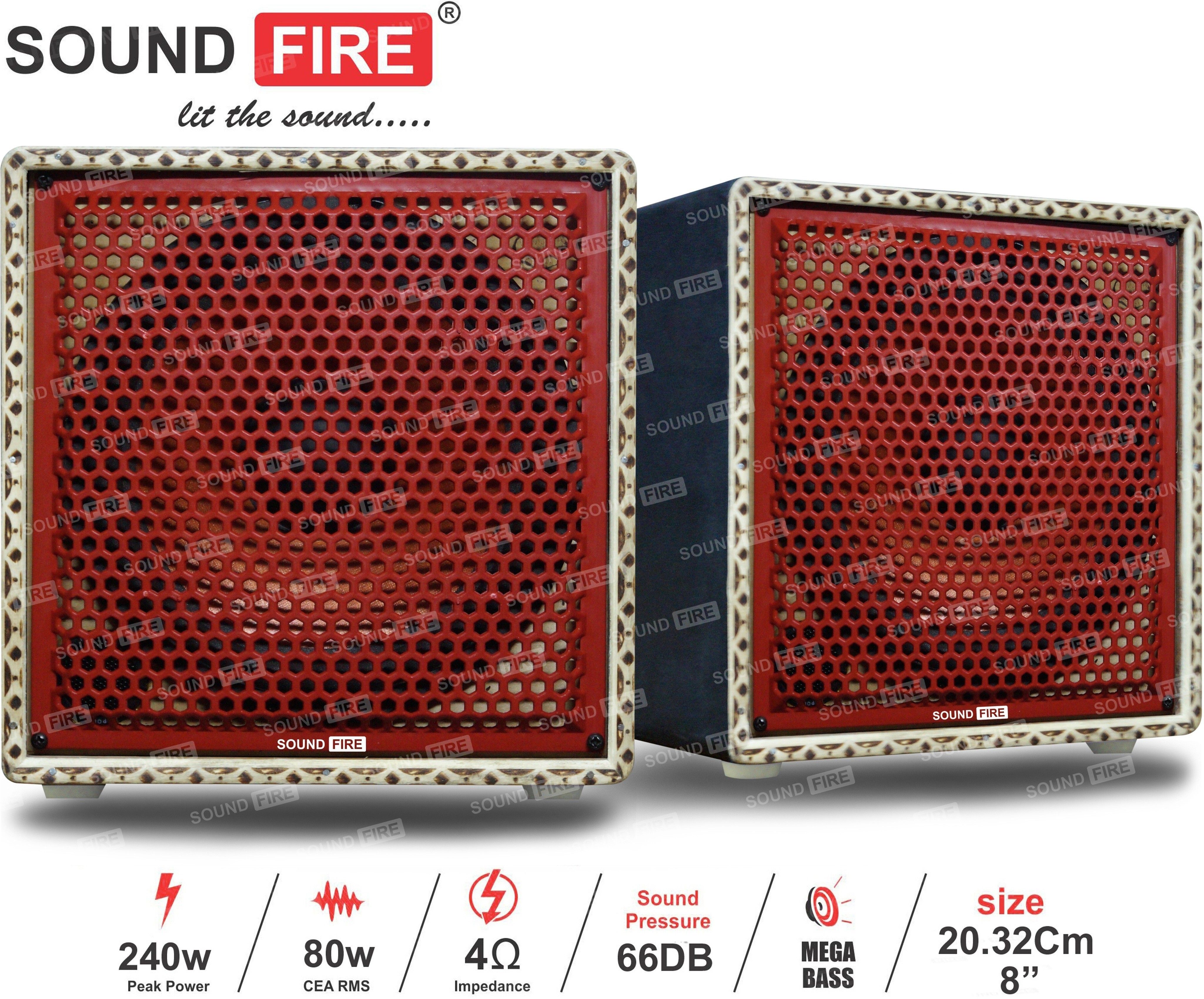 SOUND FIRE SFX8 8'Inch 240W MAX Woofer with Wooden column Red (pack of 2) Coaxial Car Speaker (240 W)