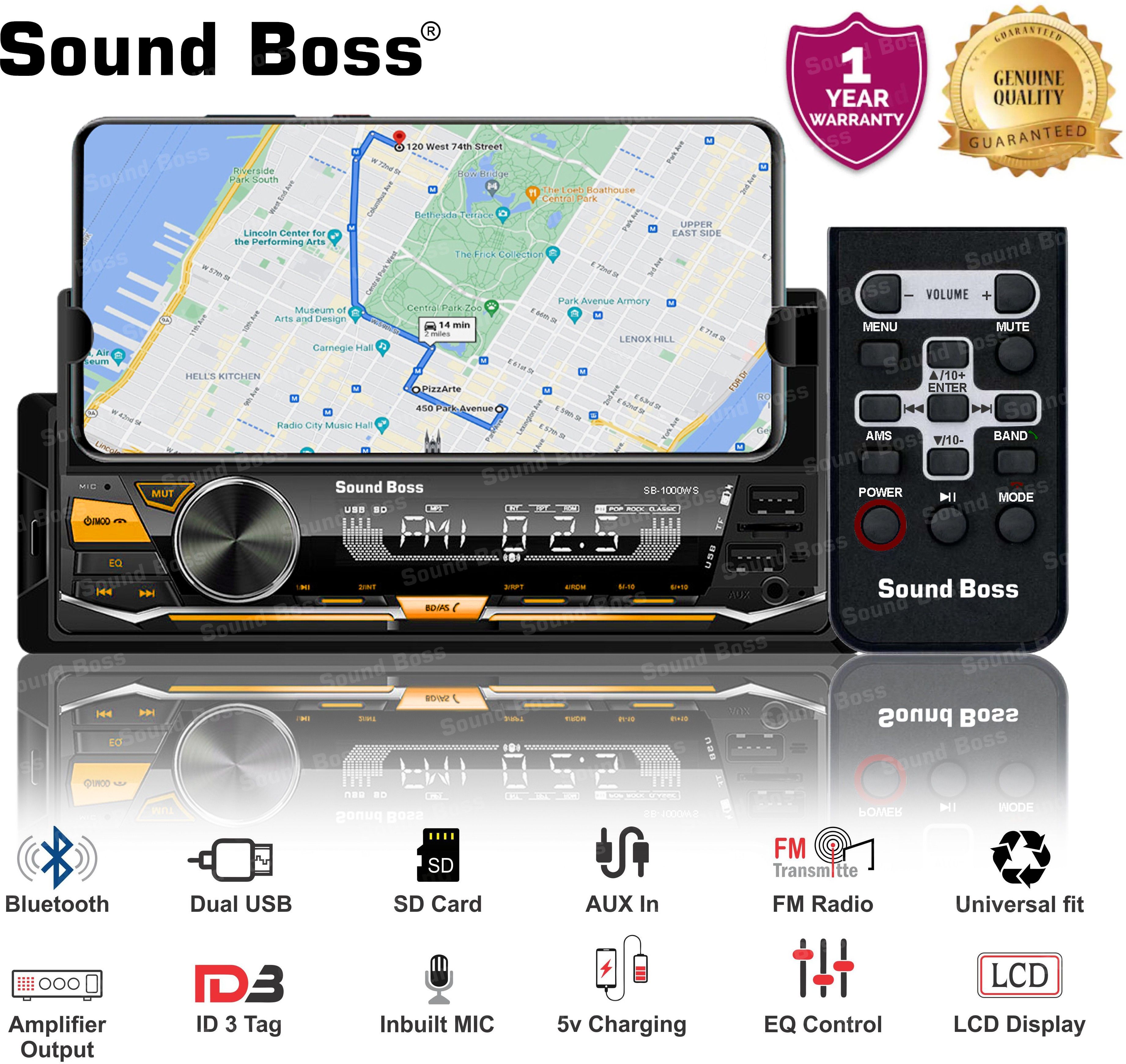 Sound Boss SB-1000MS Mobi-TaG Charge Pro+ DUAL-USB/Bluetooth/SD/AUX/FM Universal Car Stereo (Single Din)