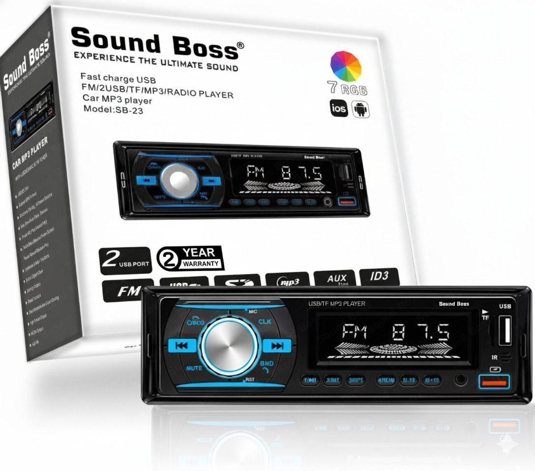 Sound Boss Charge Pro+ DUAL USB Bluetooth Wireless With Phone Caller Id Receiver Universal SB-23 Car Stereo (Single Din)