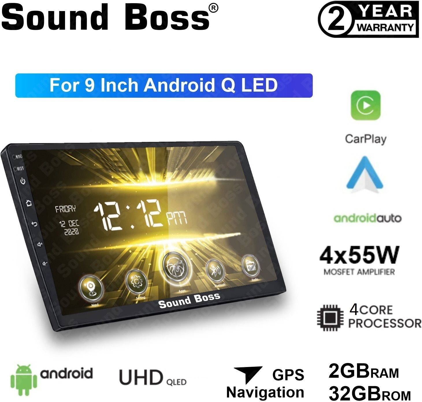 Sound Boss Androidify 3rd Generation 9" Inch QLED IPS Android (2GB/32GB) Car Stereo (Double Din)
