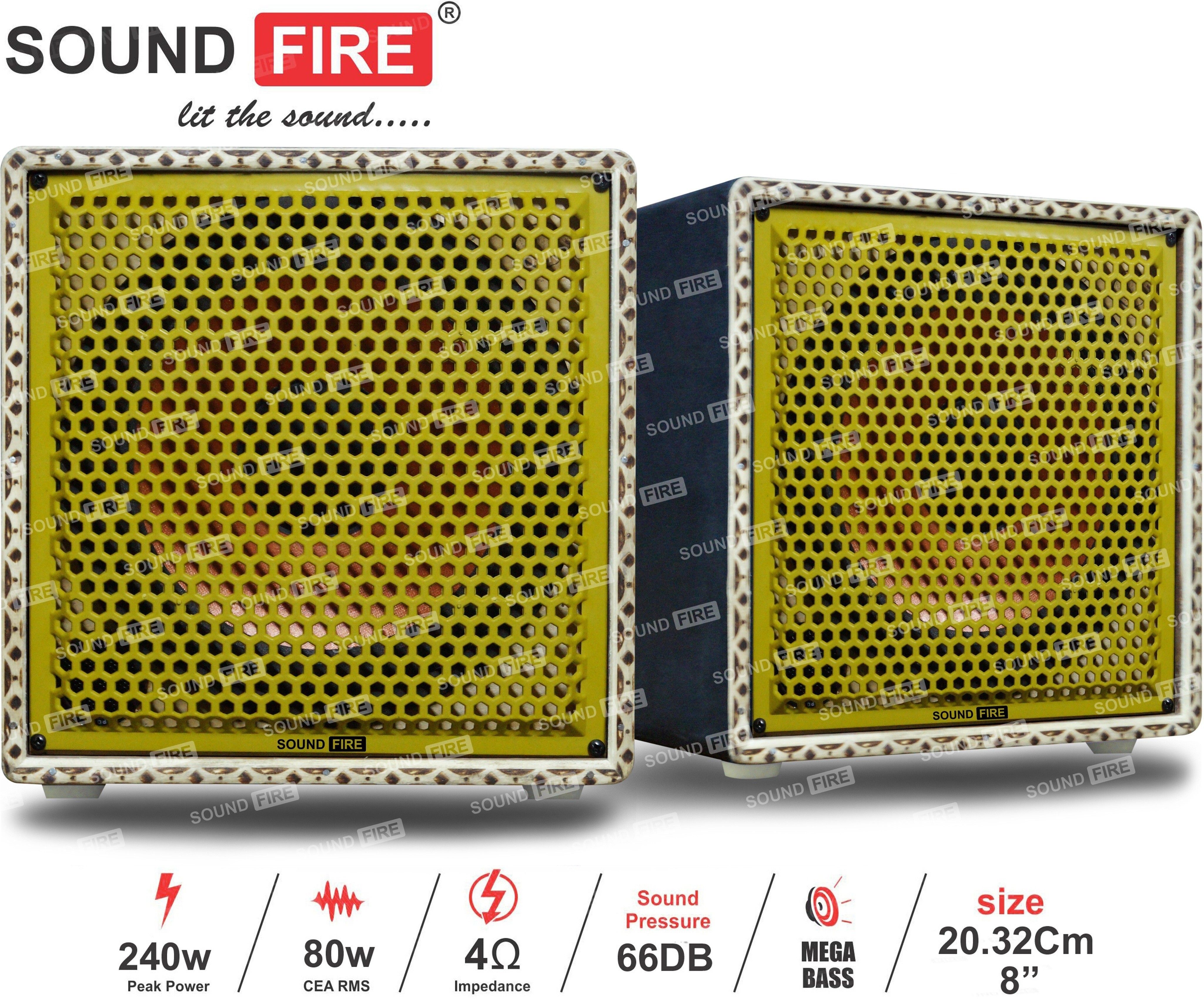 SOUND FIRE SFX8 8'Inch 240W MAX Woofer with Wooden column Yellow (pack of 2) Coaxial Car Speaker (240 W)