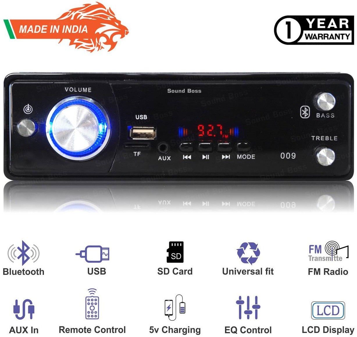 Sound Boss BLUETOOTH/USB/SD/AUX/FM/MP3.. Car Stereo (Single Din)