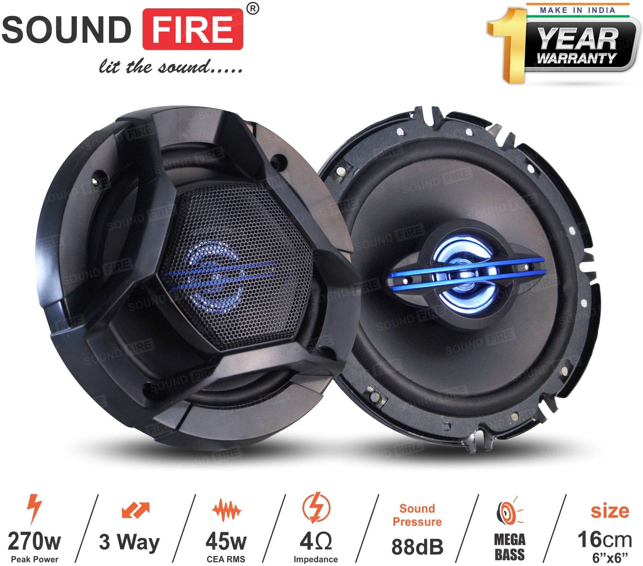 soundfire Performance Series SF-1630 3-Way 270W Coaxial Car Speaker (270 W)