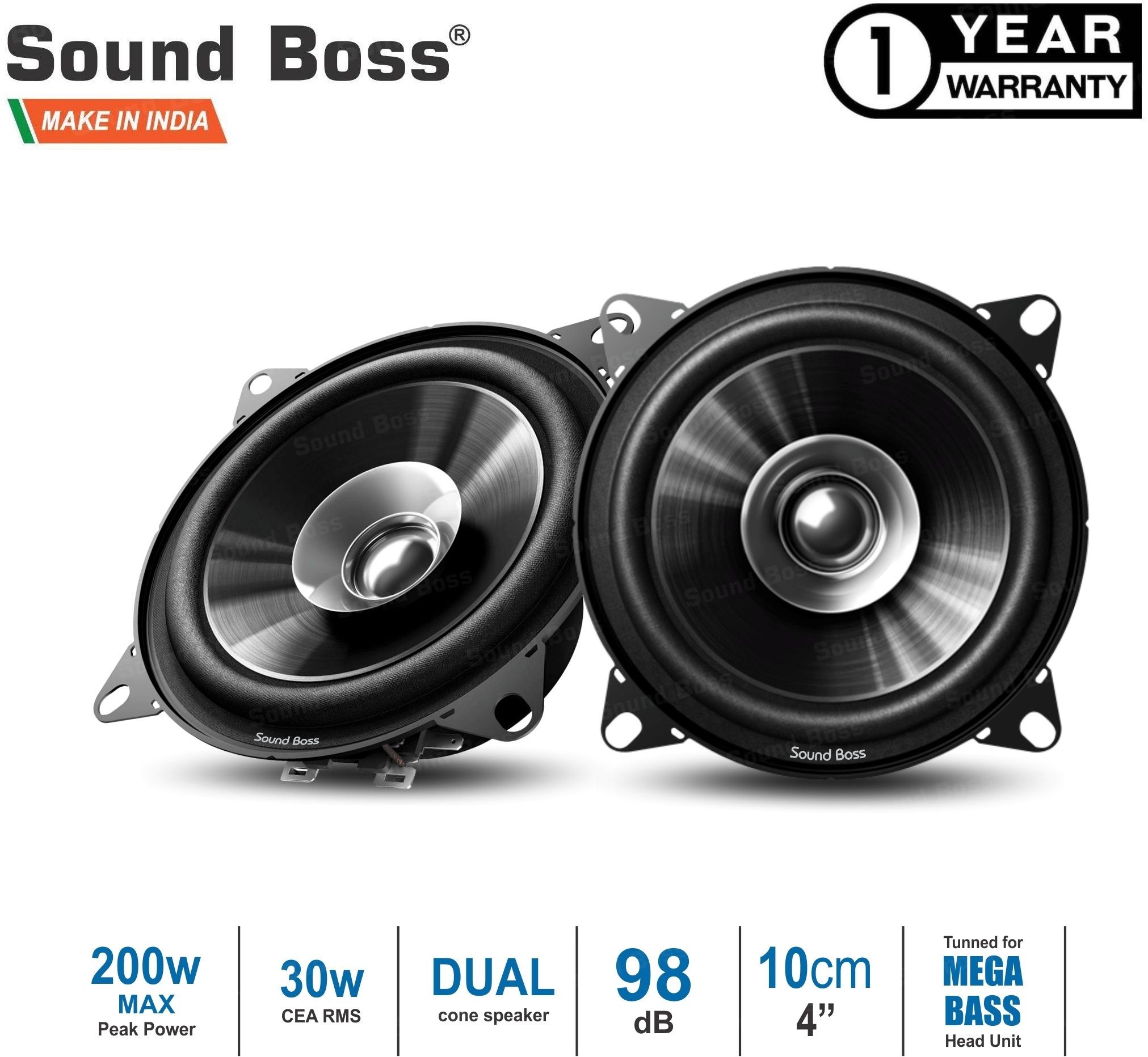 Sound Boss Dashboard 4" Dual Performance Auditor 200W MAX B1015 Coaxial Car Speaker (200 W)