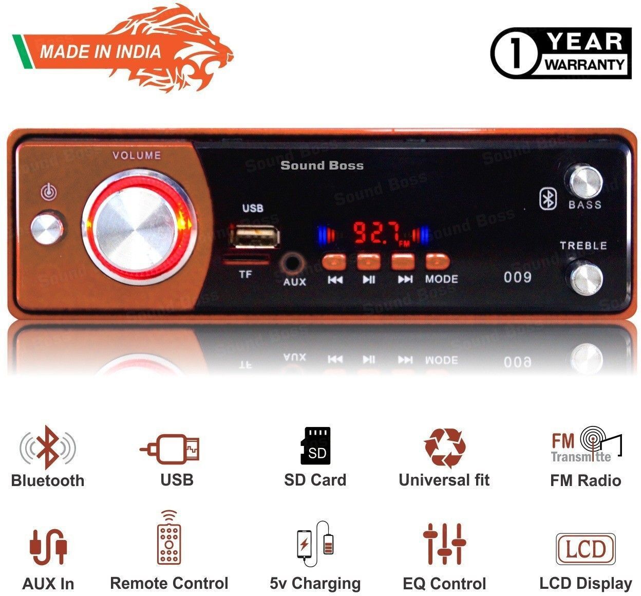 Sound Boss BLUETOOTH/USB/SD/AUX/FM/MP3. Car Stereo (Single Din)