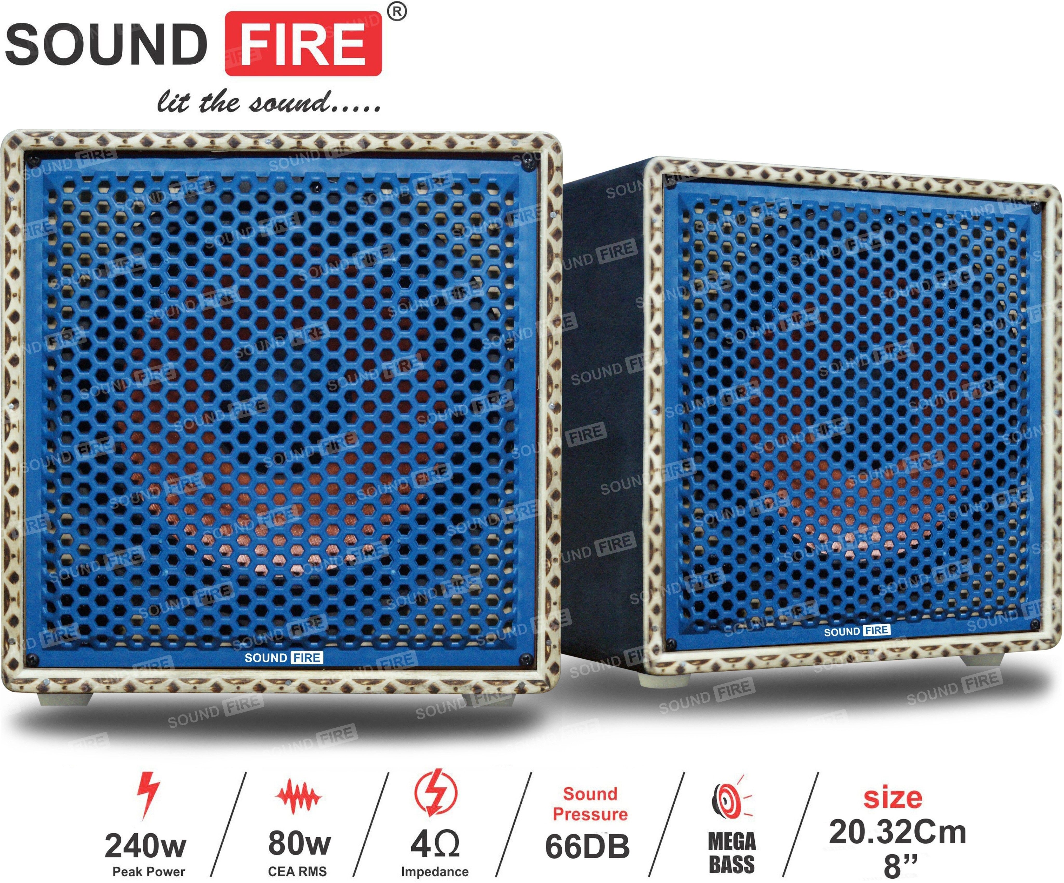 SOUND FIRE SFX8 8'Inch 240W MAX Woofer with Wooden column Blue (pack of 2) Coaxial Car Speaker (240 W)