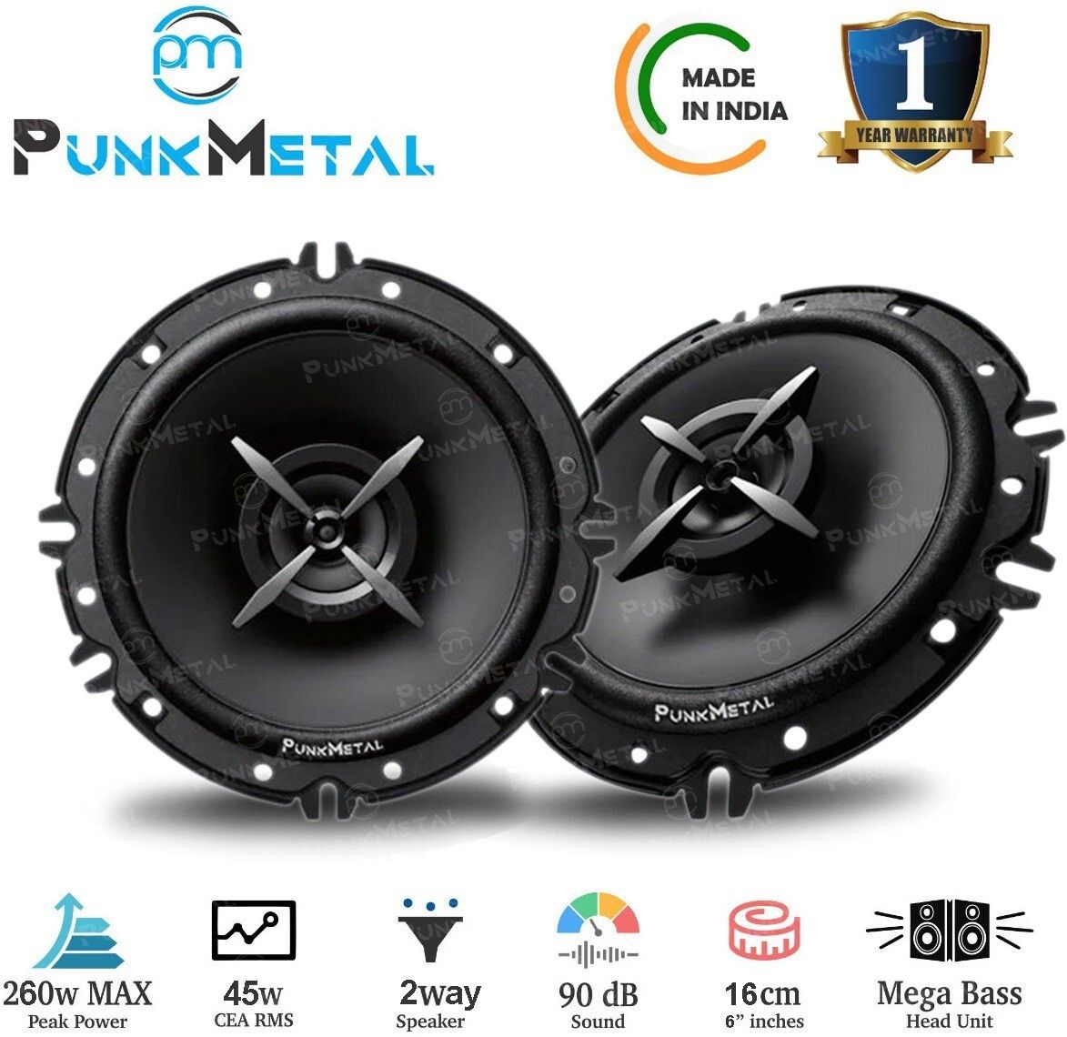 PunkMetal 2 way PM-62CX Coaxial Car Speaker (260 W)