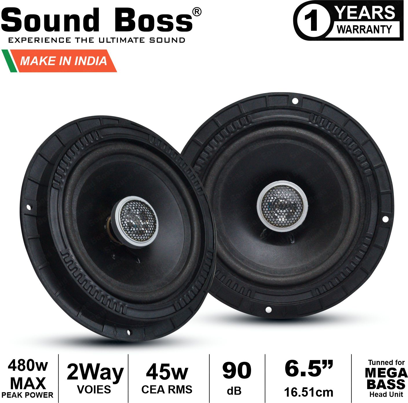 Sound Boss SB-009CX (Black) 6.5 Inch 2-Way 480W Max Rain-Guard. Coaxial Car Speaker (480 W)