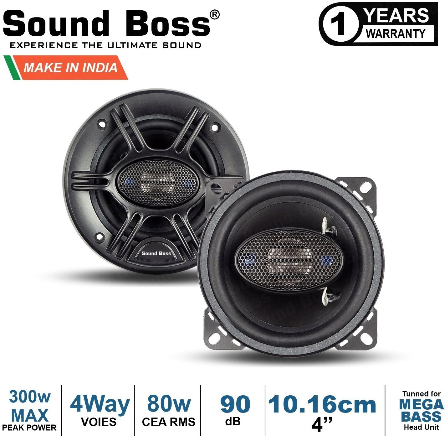 Sound Boss SBTX440 4"Inch 4Way 300W MAX Coaxial Car Speaker (300 W)