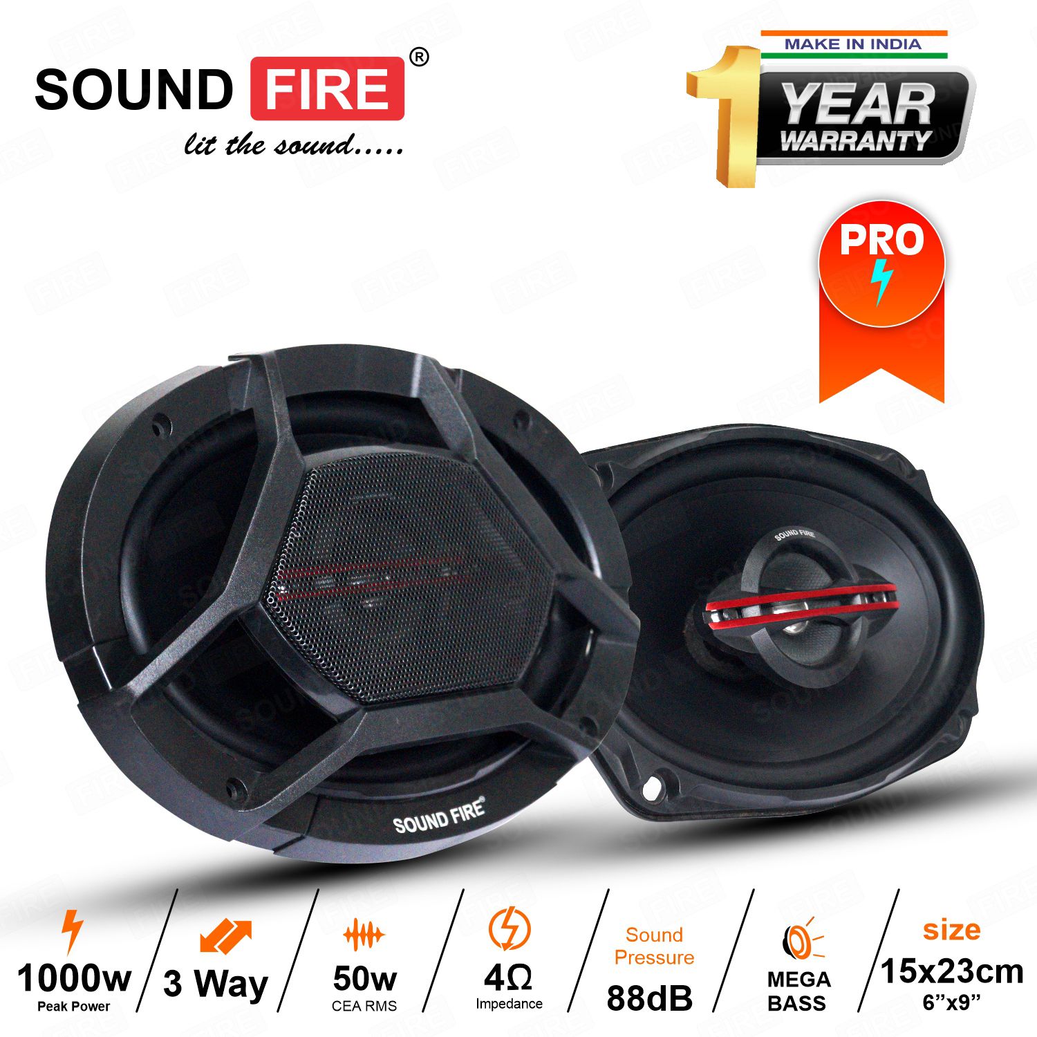 SOUND FIRE Performance Series. SF 6989 3-Way 1000W 6"X9" inch Coaxial Car Speaker (1000 W)