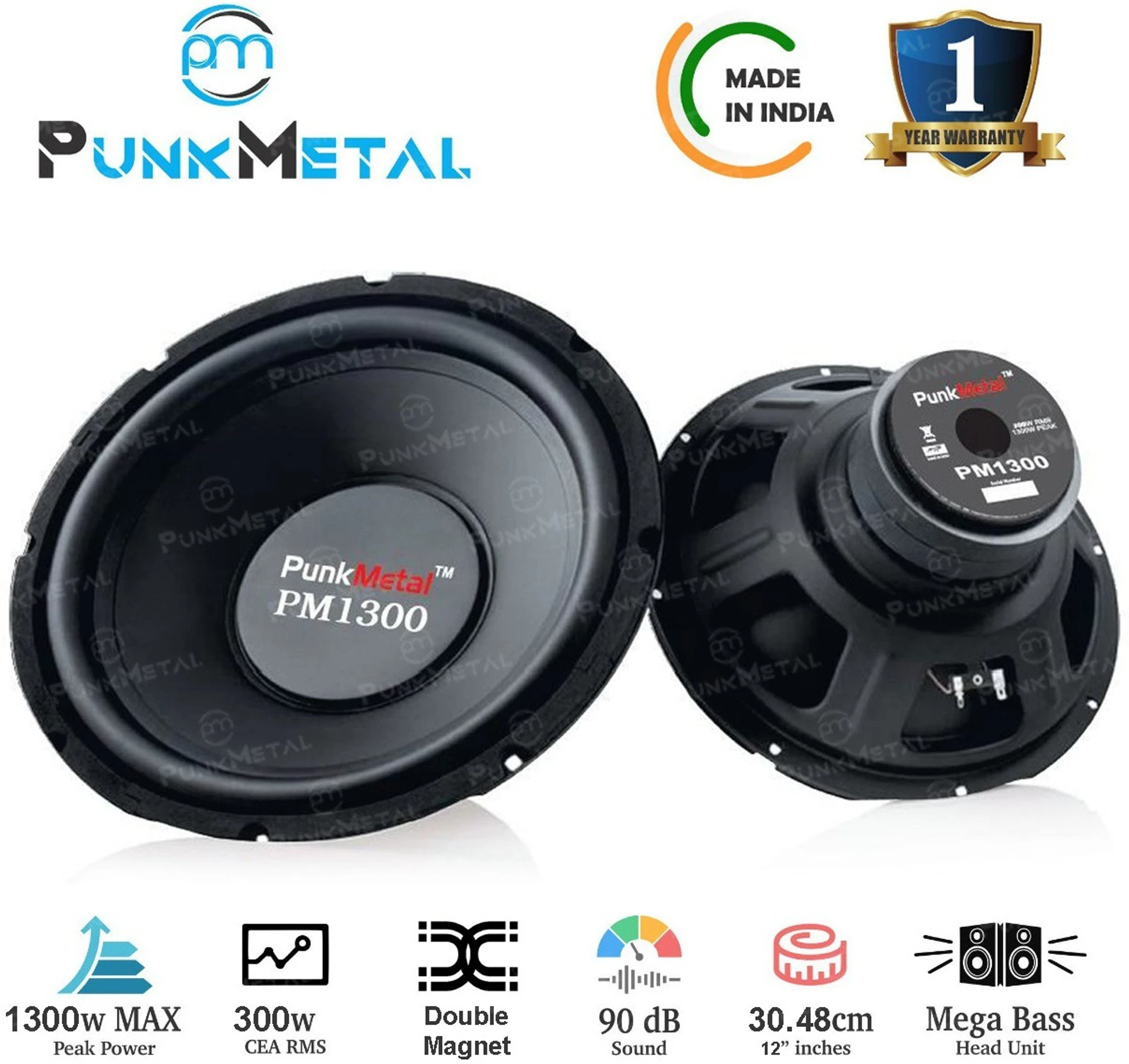 PunkMetal PM-1300 BOOMER 1300W 12" (300mm) Subwoofer (Powered , RMS Power: 300 W)
