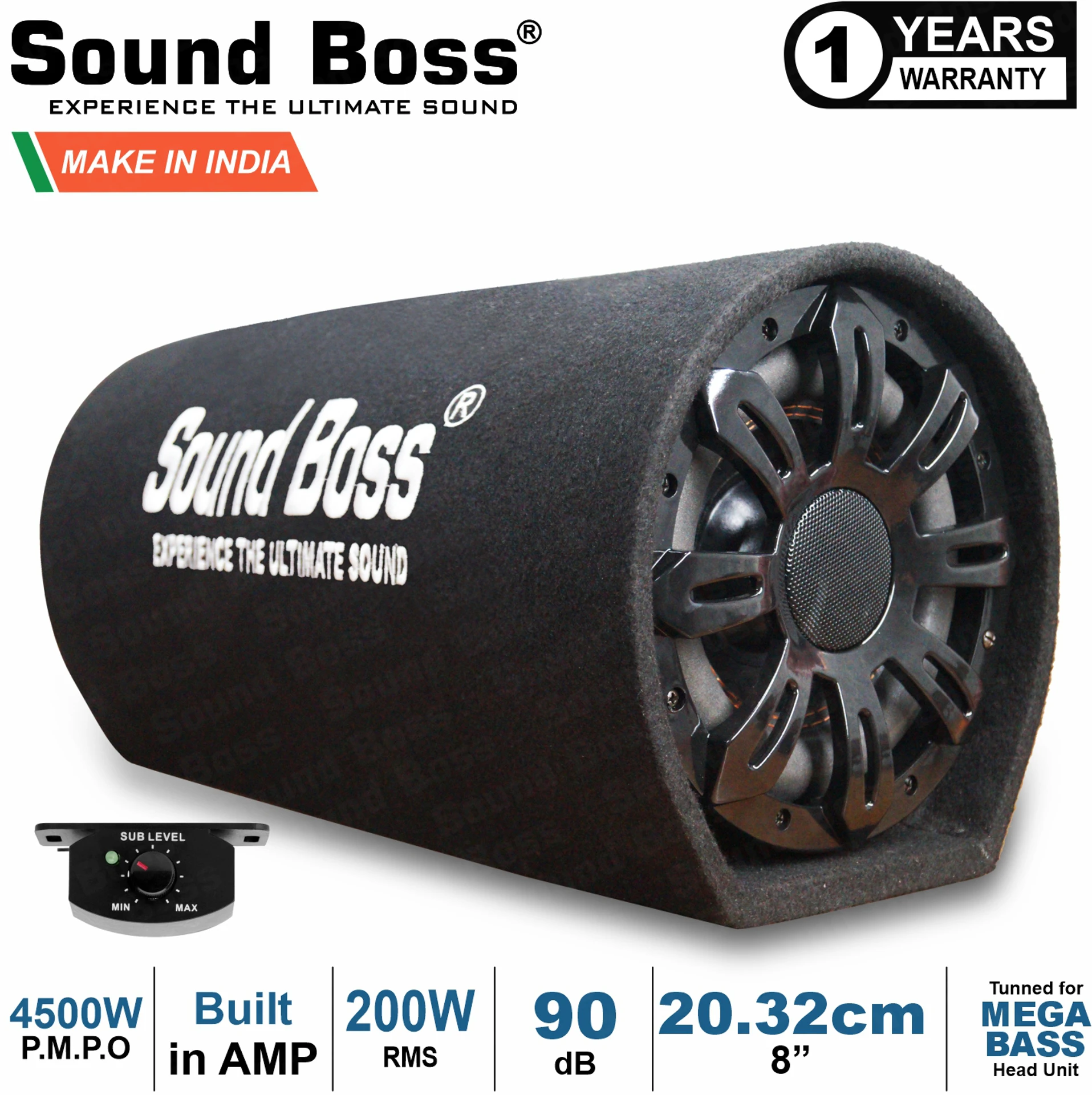 Sound Boss SB-X4500M8. 8-INCH BassTube with In-Built Amplifier & Sub Level Controller Subwoofer (Powered , RMS Power: 200 W)