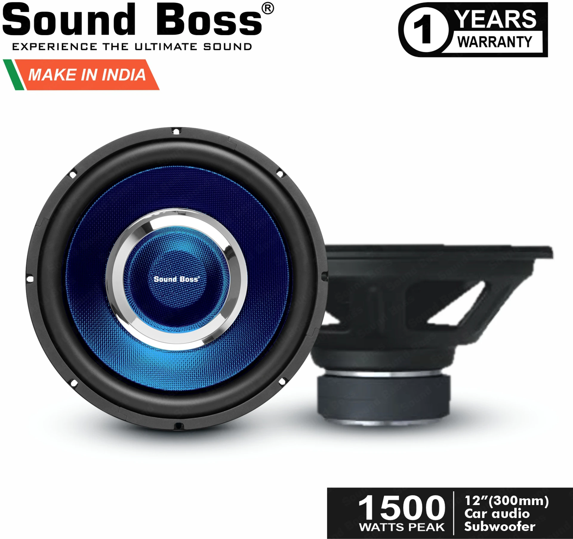 Sound Boss SB-1500 (BLUE) 1500W 12" (300mm) Double Magnet Subwoofer (Powered , RMS Power: 325 W)