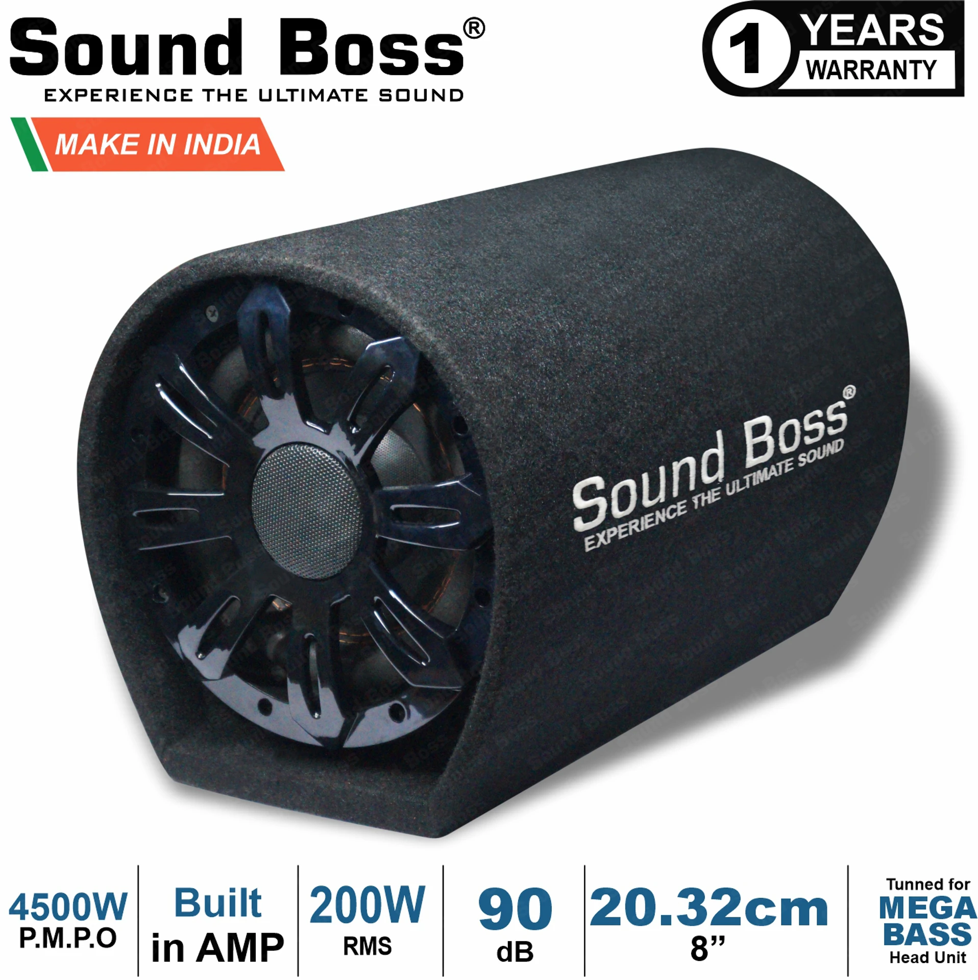 Sound Boss SB-X4500M8 8X16 8-INCH BassTube with In-Built Amplifier | 4500W PMPO Subwoofer (Powered , RMS Power: 200 W)