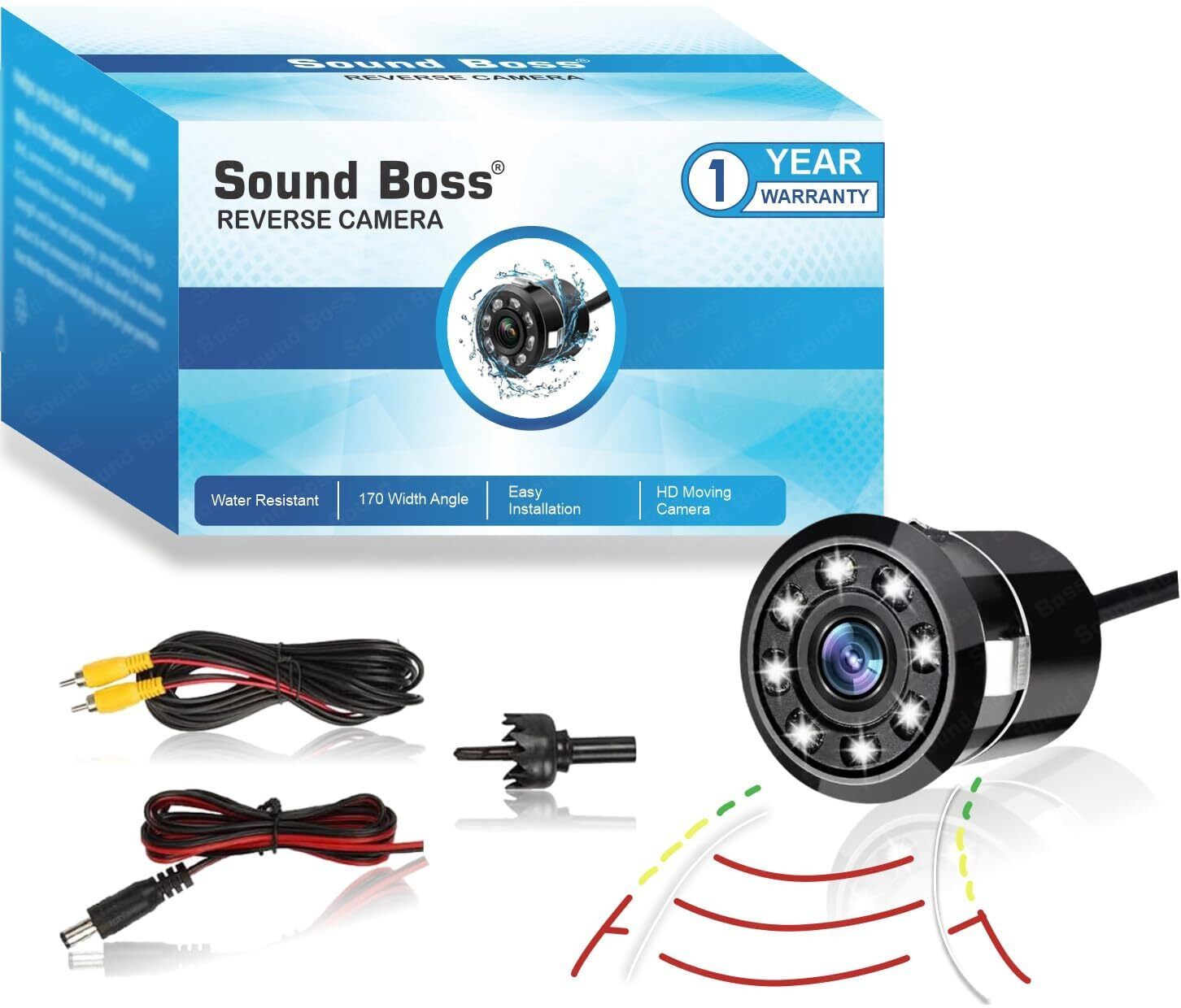 Sound Boss 2nd Gen HD Rear View Night Vision with Dynamic Track 170° View Angle Reverse Reverse Assist Camera System (1 Camera, 480 TV LINES)
