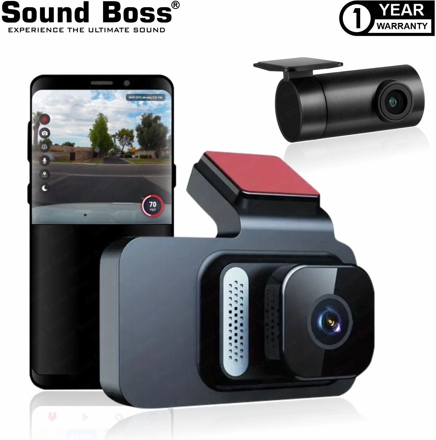 Sound Boss 2.5K DashMate 1000 Dual vision|3.0 LCD Display|WiFi|G-Sensor|Emergency Record| Reverse Assist Camera System (2 Camera, 2304P)