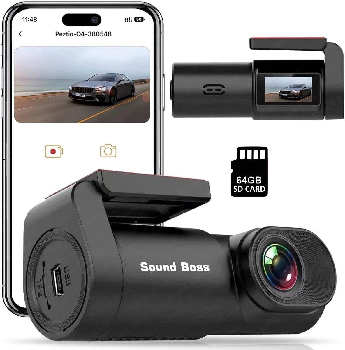 Sound Boss DashMate Neo|1.0 LCD Display|WiFi|G-Sensor| Full FHD 1080P|360° Rotatable Reverse Assist Camera System (1 Camera, 1080P)