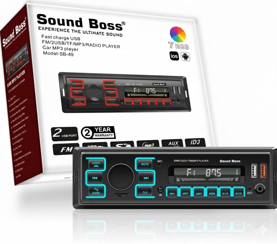 Sound Boss SB-49 Charge Pro+ DUAL USB Bluetooth Wireless With Phone Caller Id Receiver Universal Car Stereo (Single Din) Car Stereo (Single Din)