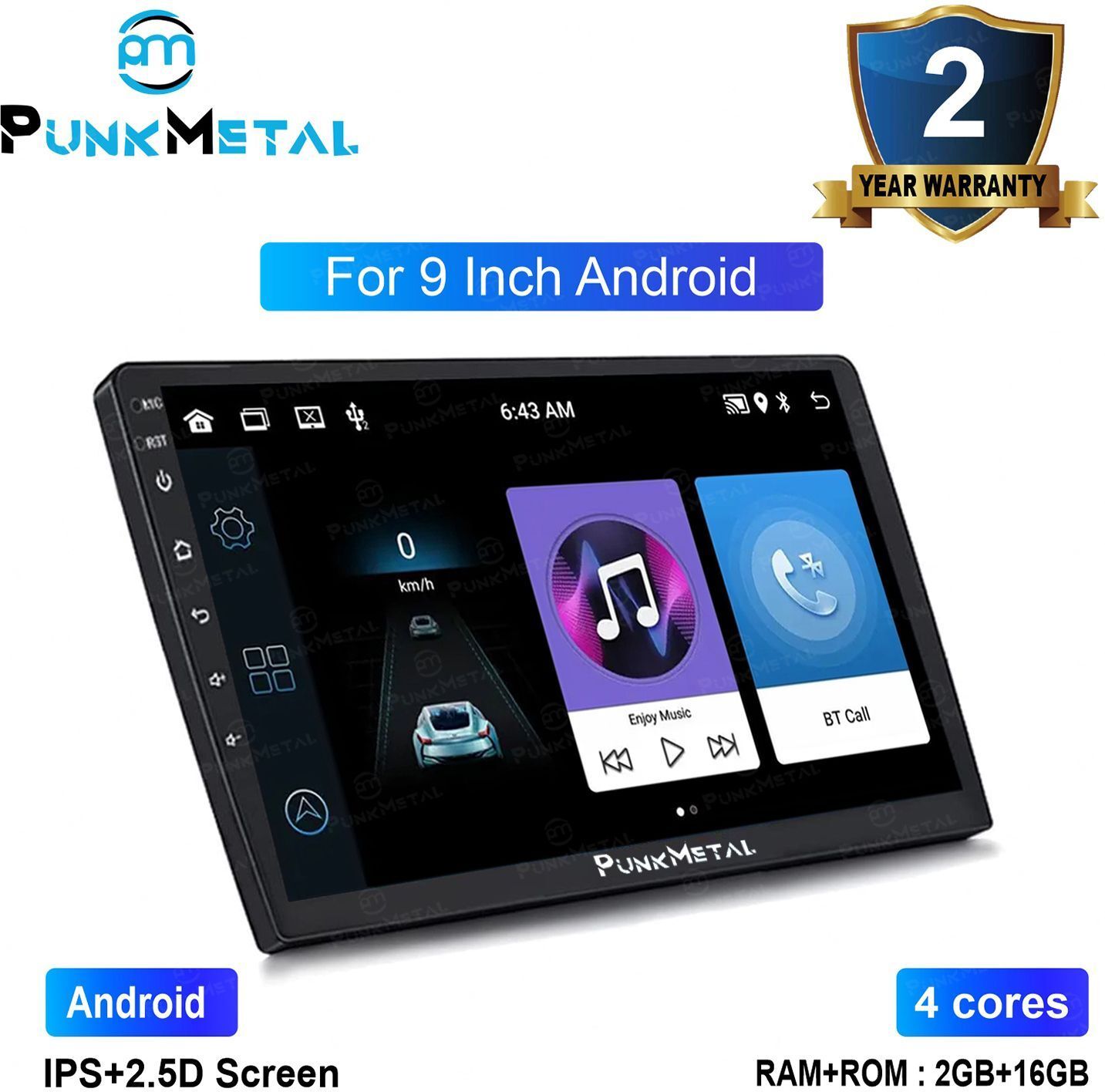 PunkMetal Android 2Din 9'' Inch (1GB/16GB) Car Stereo (Double Din)