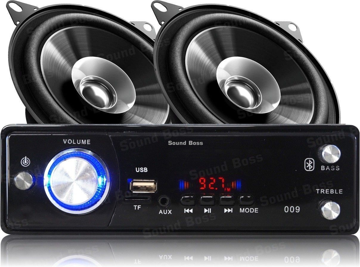 Sound Boss BLUETOOTH/USB/SD/AUX/FM/MP3 Car Stereo + Dashboard 4" Dual Performance Auditor 200W MAX B1015 Coaxial Car Speaker Car Stereo (Single Din)