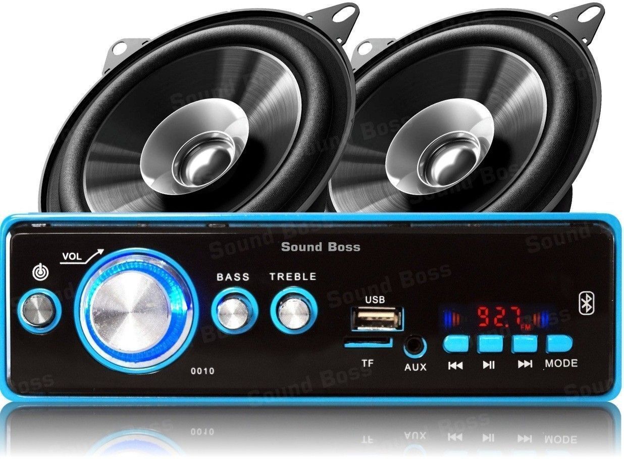 Sound Boss USB/BLUETOOTH/SD/AUX/FM/MP3 Car Stereo + Dashboard 4" Dual Performance Auditor 200W MAX B1015 Coaxial Car Speaker Car Stereo (Single Din)