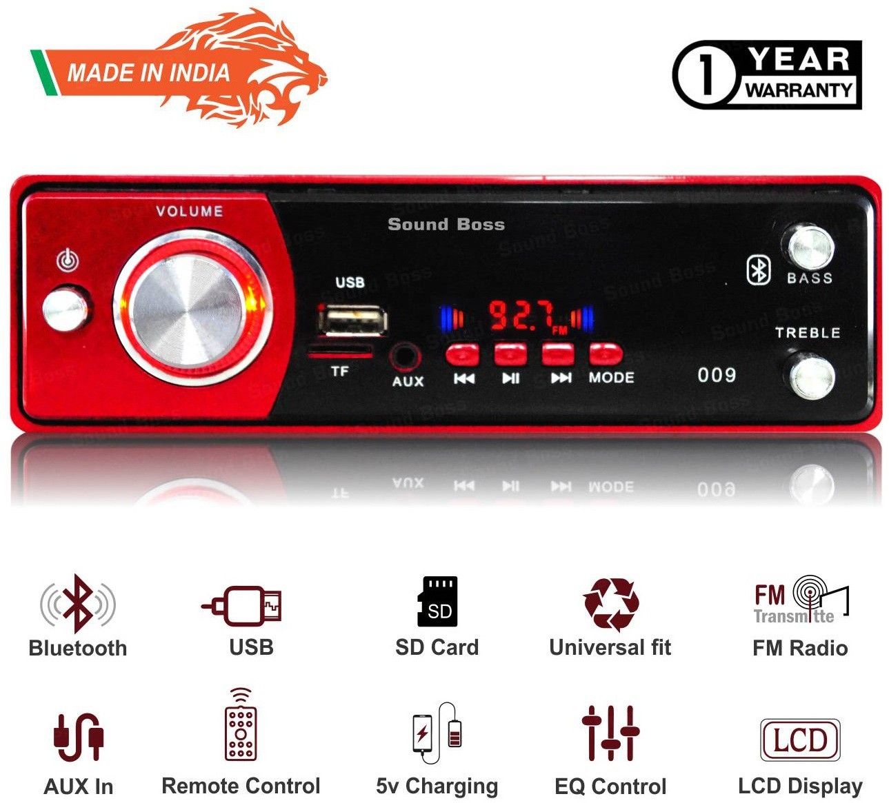 Sound Boss USB/SD/BLUETOOTH/AUX/FM/MP3 Car Stereo (Single Din)