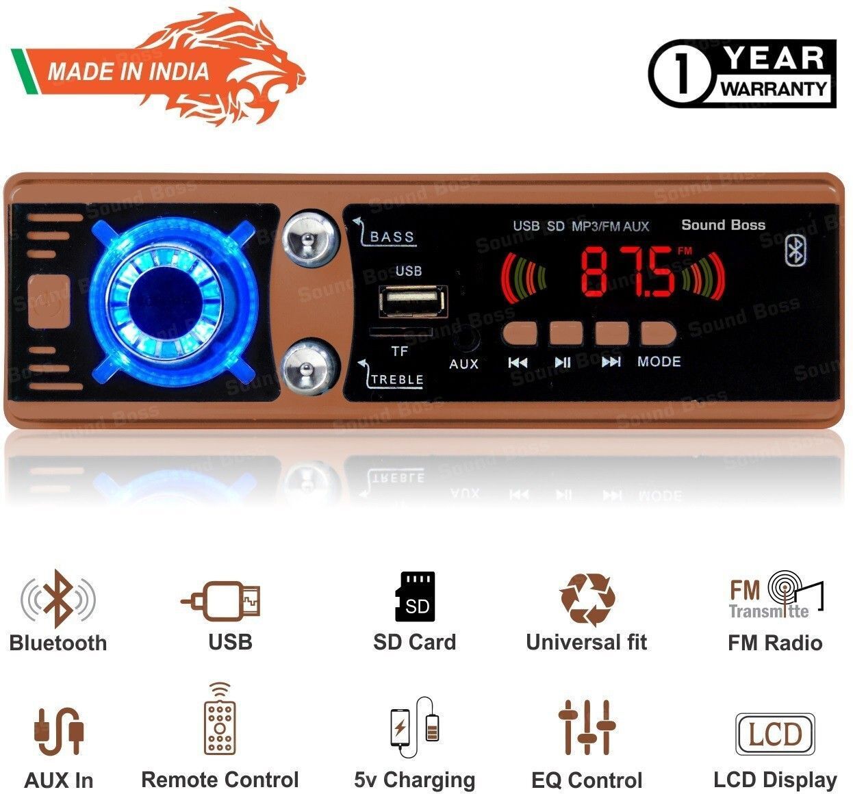 Sound Boss USB/BLUETOOTH/AUX/FM/SD Car Stereo (Single Din)