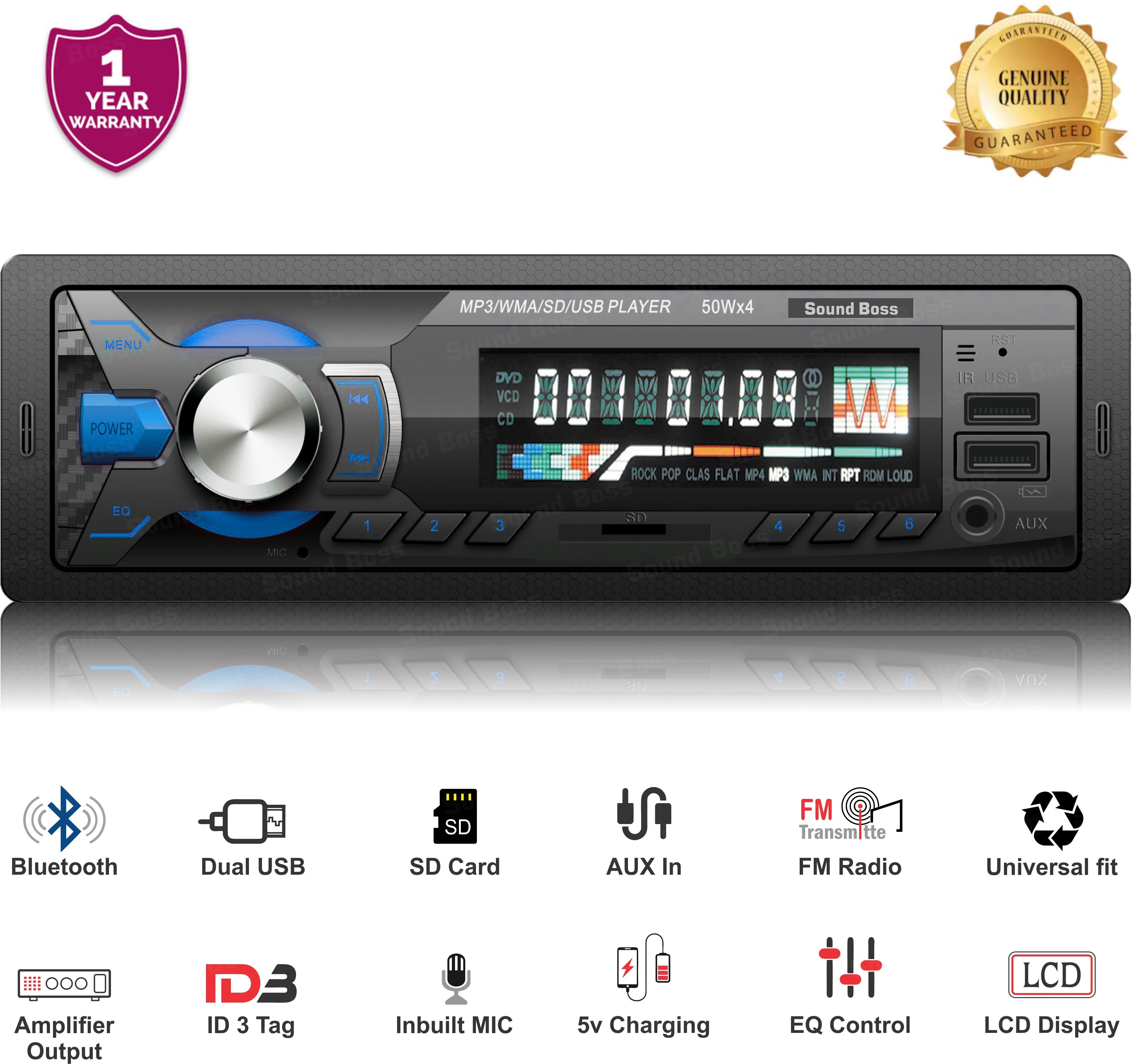 Sound Boss SB-12 Charge Pro+ DUAL USB Bluetooth Wireless With Phone Caller Id Receiver Universal Car Stereo (Single Din)