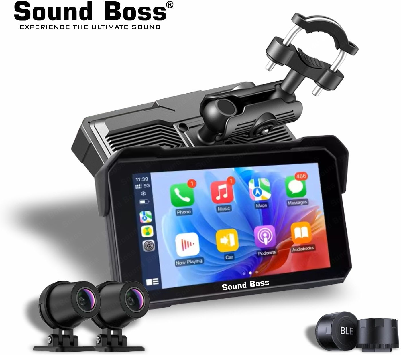 Sound Boss 6 Inch Smart Screen-Wireless CarPlay & Android Auto/TPMS/Dual Cam With Recording Bike Stereo System