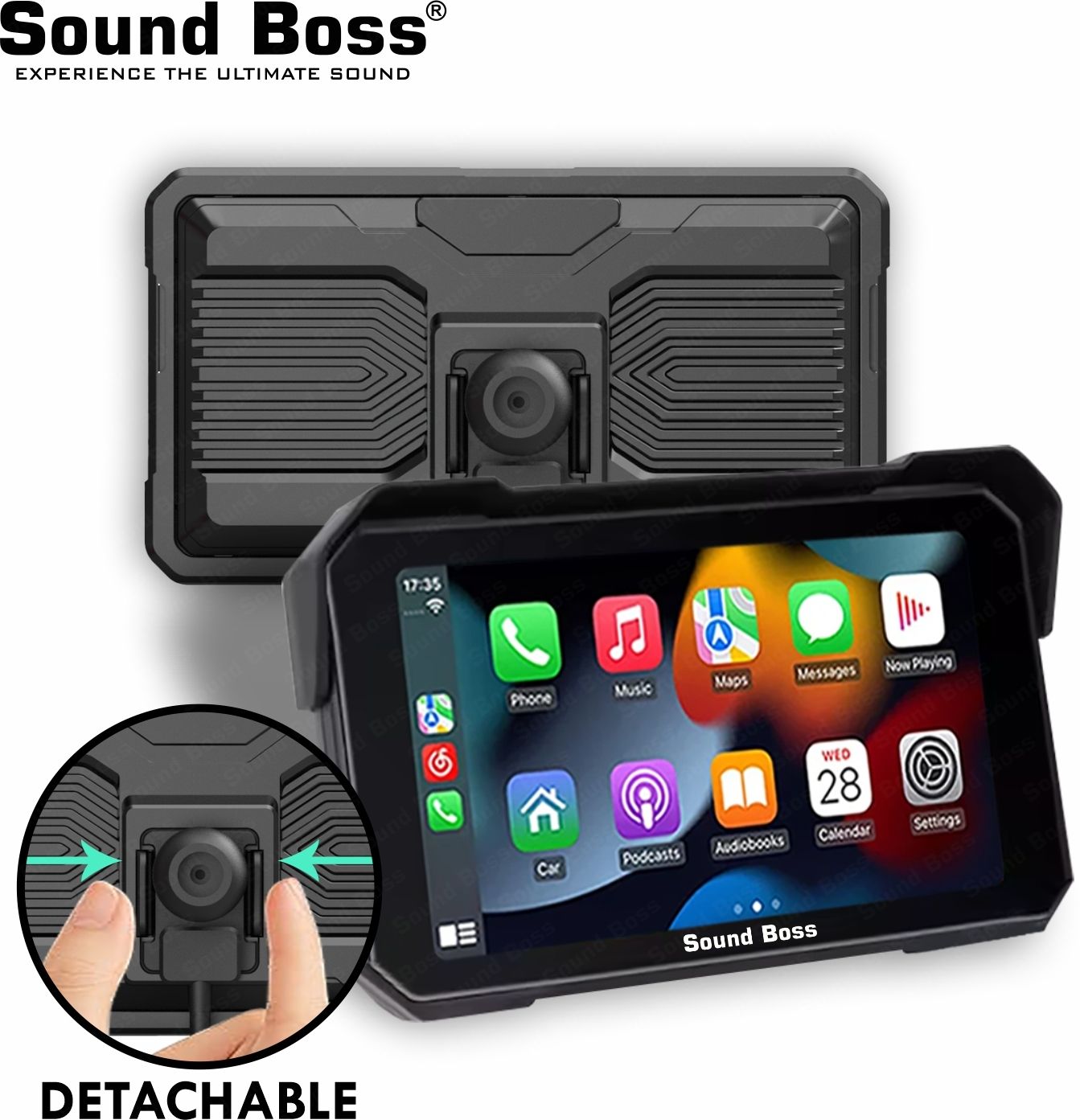 Sound Boss 6 Inch Detachable Smart Screen-Wireless CarPlay & Android Auto Touchscreen Bike Stereo System