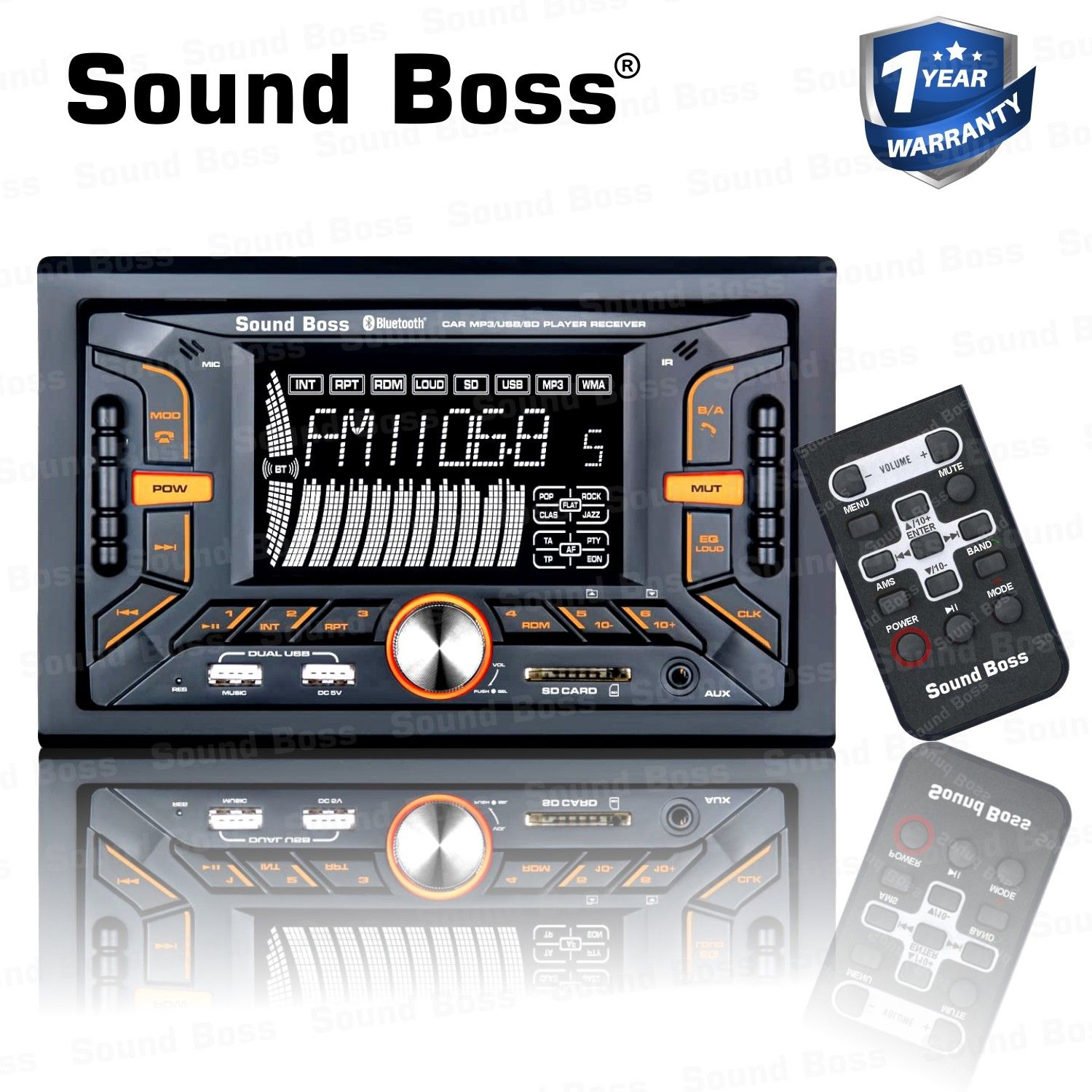 Sound Boss DOUBLE DIN Bluetooth Wireless With Phone Caller Id Receiver Car Stereo (Double Din)