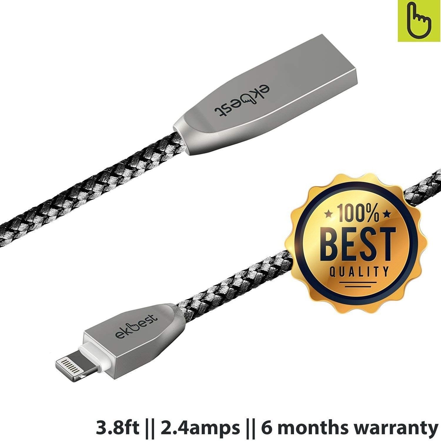 EKBEST Lightning Cable 0.999744 m Cable - The Premium 3.28ft Cable (Compatible with All (5,6,7,8,X Series),iPod and iPad, Silver, One Cable)