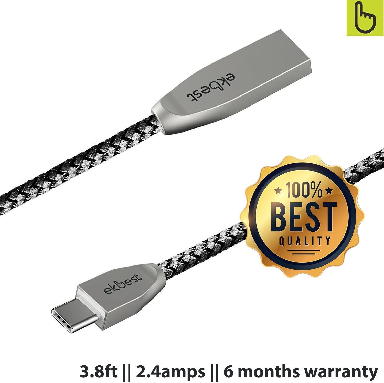 EKBEST USB Type C Cable 2 A 1 m - The Premium 3.28ft (Compatible with All Phones With Type C port, Silver, One Cable)