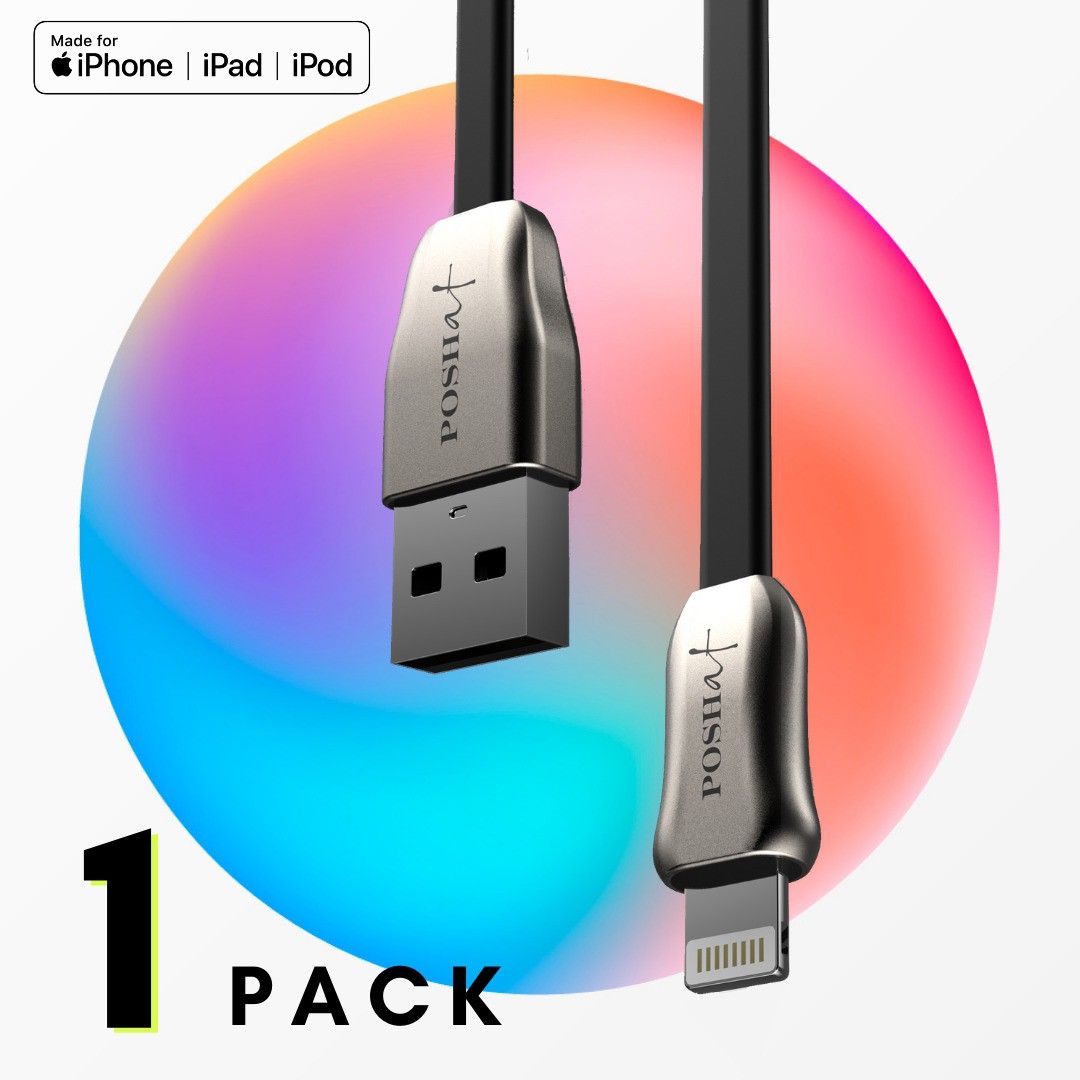 POSHAF Lightning Cable 1 m MFi Certified Original Tough 1m Lightning Cable (Compatible with iPod, iPad Mini, iPhone 5/5s/5c/SE/6/6s/plus, Black, One Cable)
