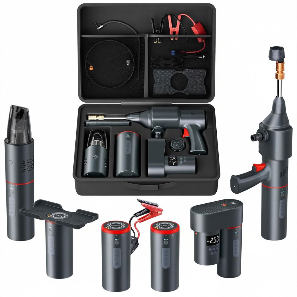 PunkMetal 6 in1 Auto Smart Kit|Vacuum Cleaner|Tire Inflator|Glare Flashlight|Jump Starter| Pressure Washer