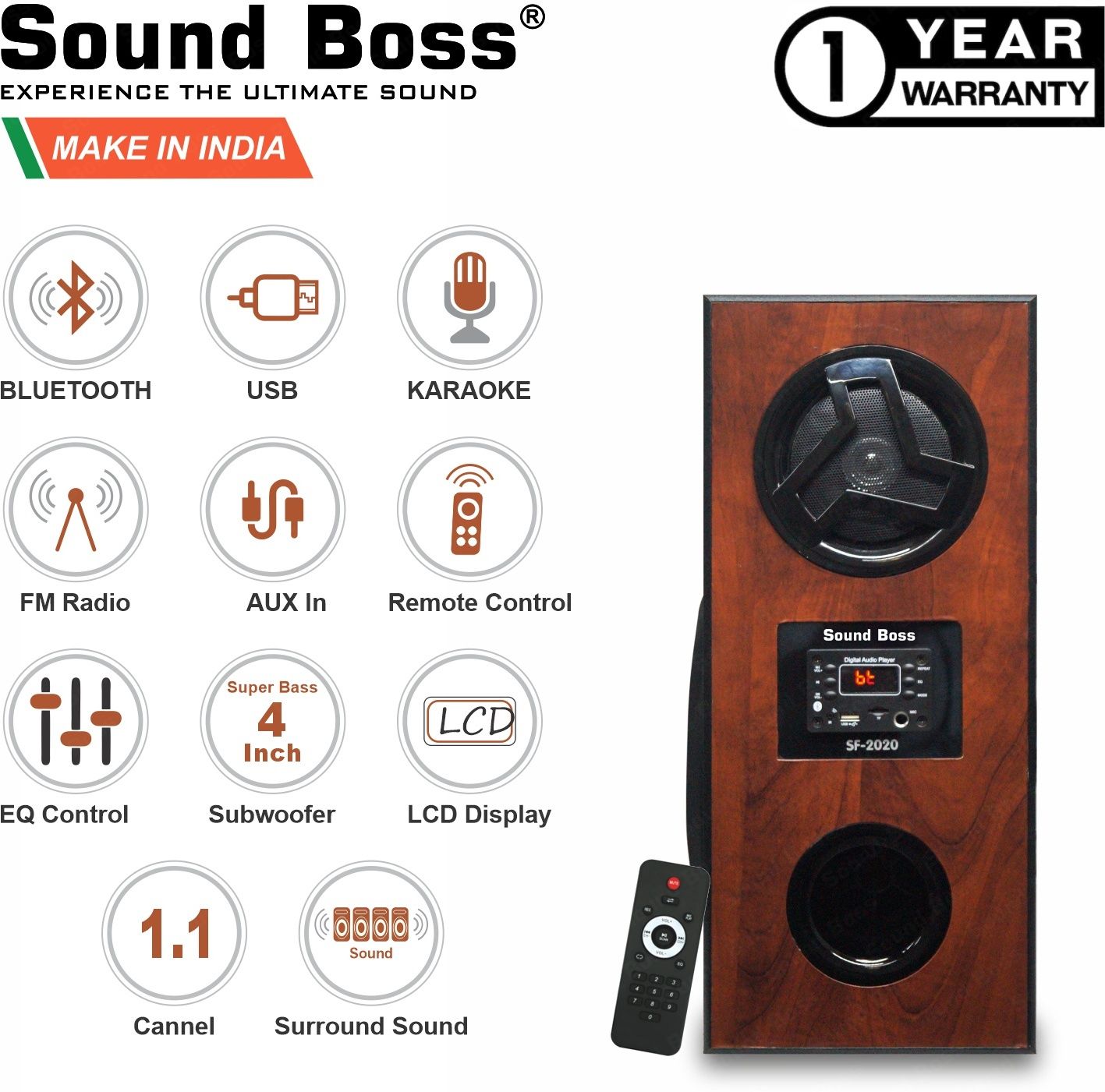 Sound Boss Thunder 1.1 50 W Bluetooth Tower Speaker (Black, Mono Channel)