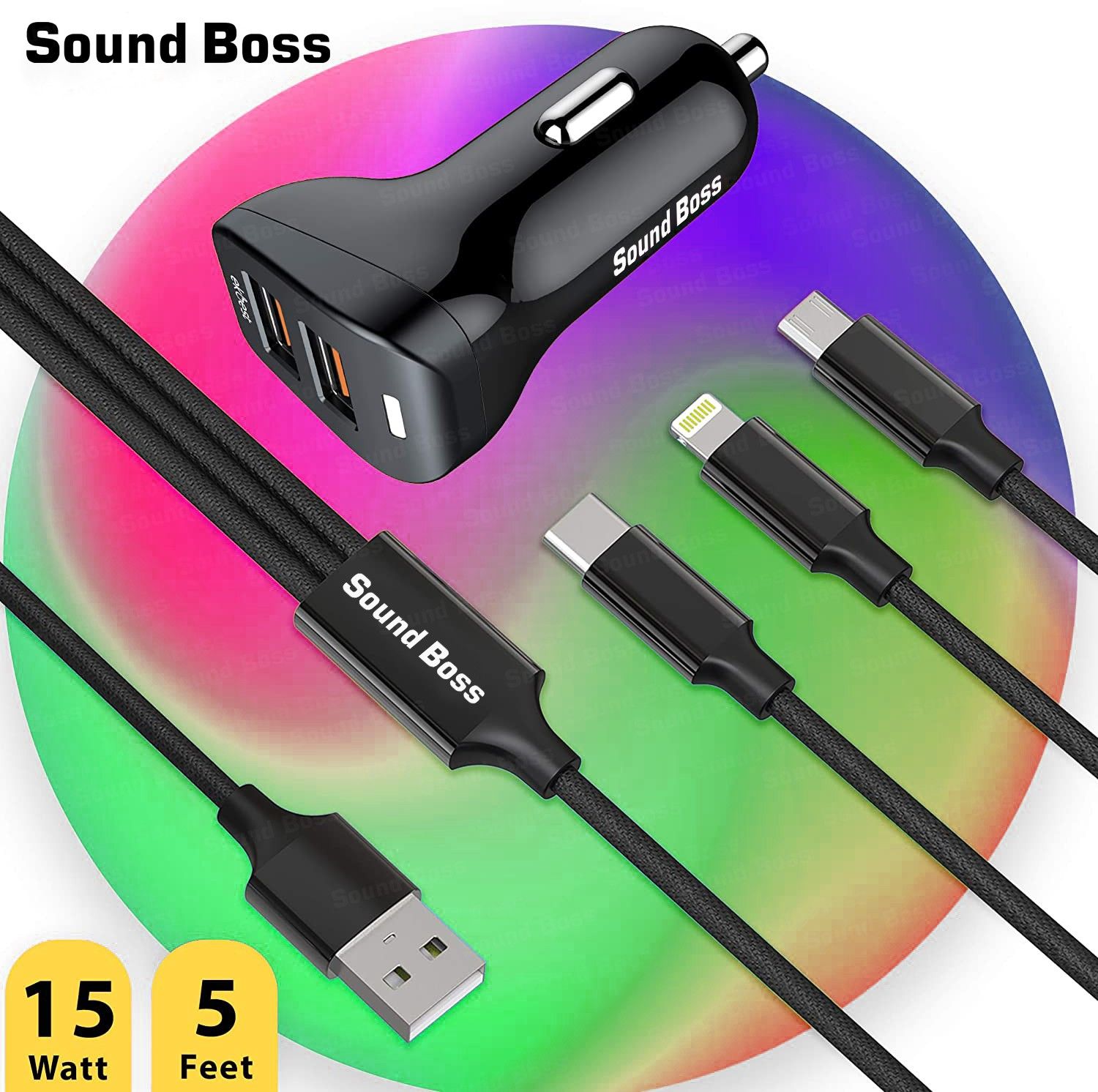 Sound Boss 7.5 W Qualcomm Certified Turbo Car Charger (Black, With USB Cable)