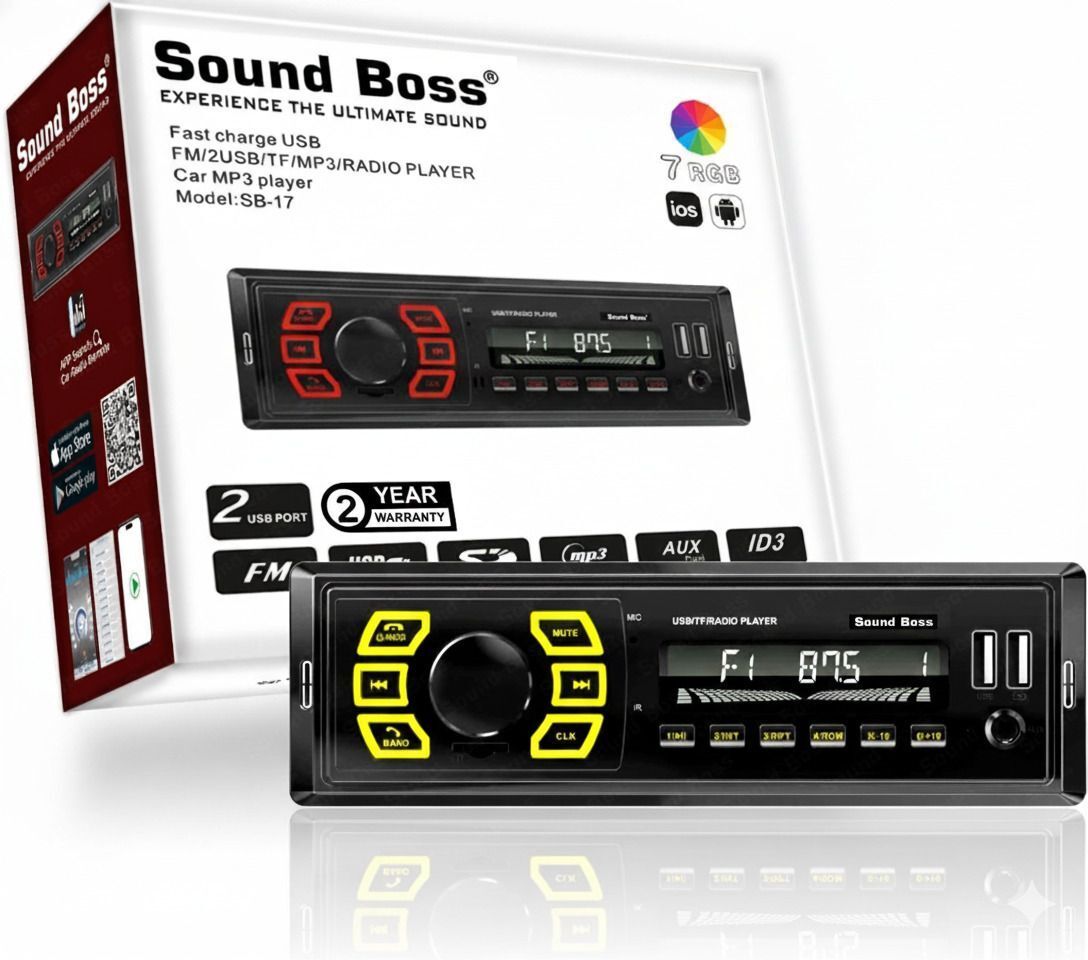 Sound Boss SB-17 Charge Pro+ DUAL USB Bluetooth Wireless With Phone Caller Id Receiver Universal Car Stereo (Single Din) Car Stereo (Single Din)