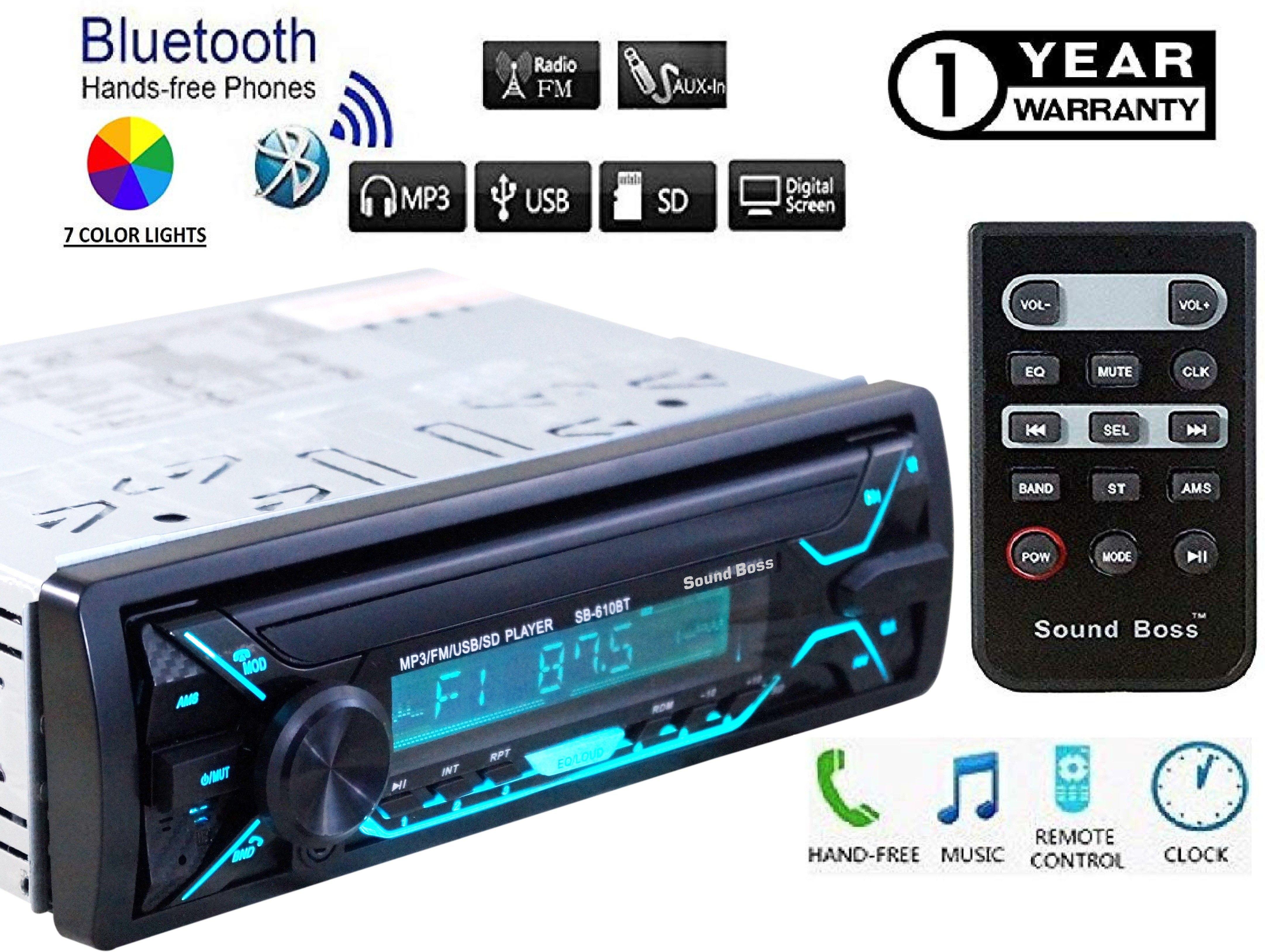 Sound Boss PREMIUM SB-610BT USB/FM/SD/AUX/Bluetooth Wireless with Phone Caller Id Receiver Car Stereo (Single Din)