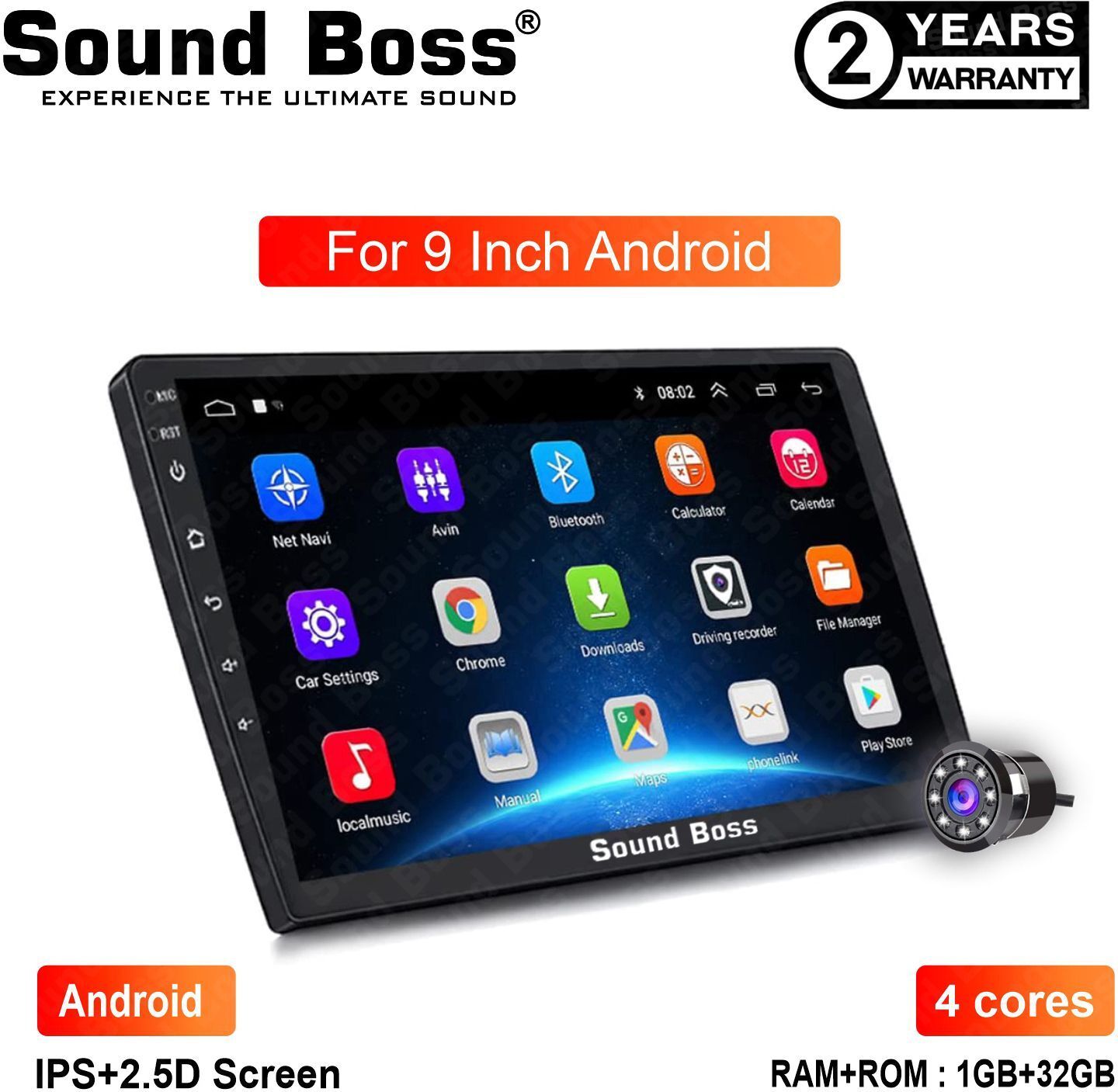 Sound Boss Androidify 3rd Generation 9 Inch Android (1GB/32GB) With AHD Camera Car Stereo (Double Din)