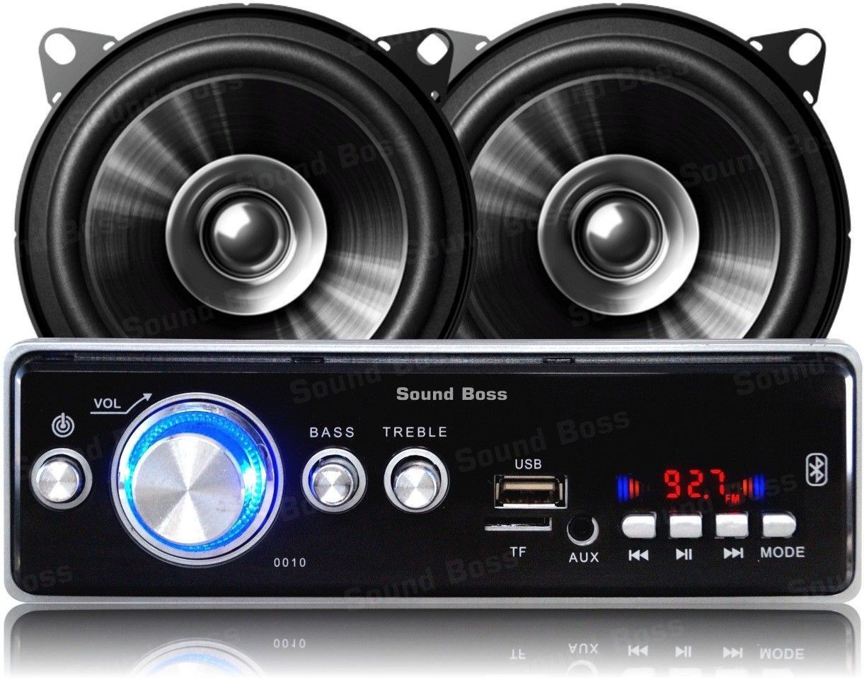 Sound Boss AUX/SD/USB/BLUETOOTH/FM/MP3 Car Stereo + Dashboard 4" Dual Performance Auditor 200W MAX B1015 Coaxial Car Speaker Car Stereo (Single Din)