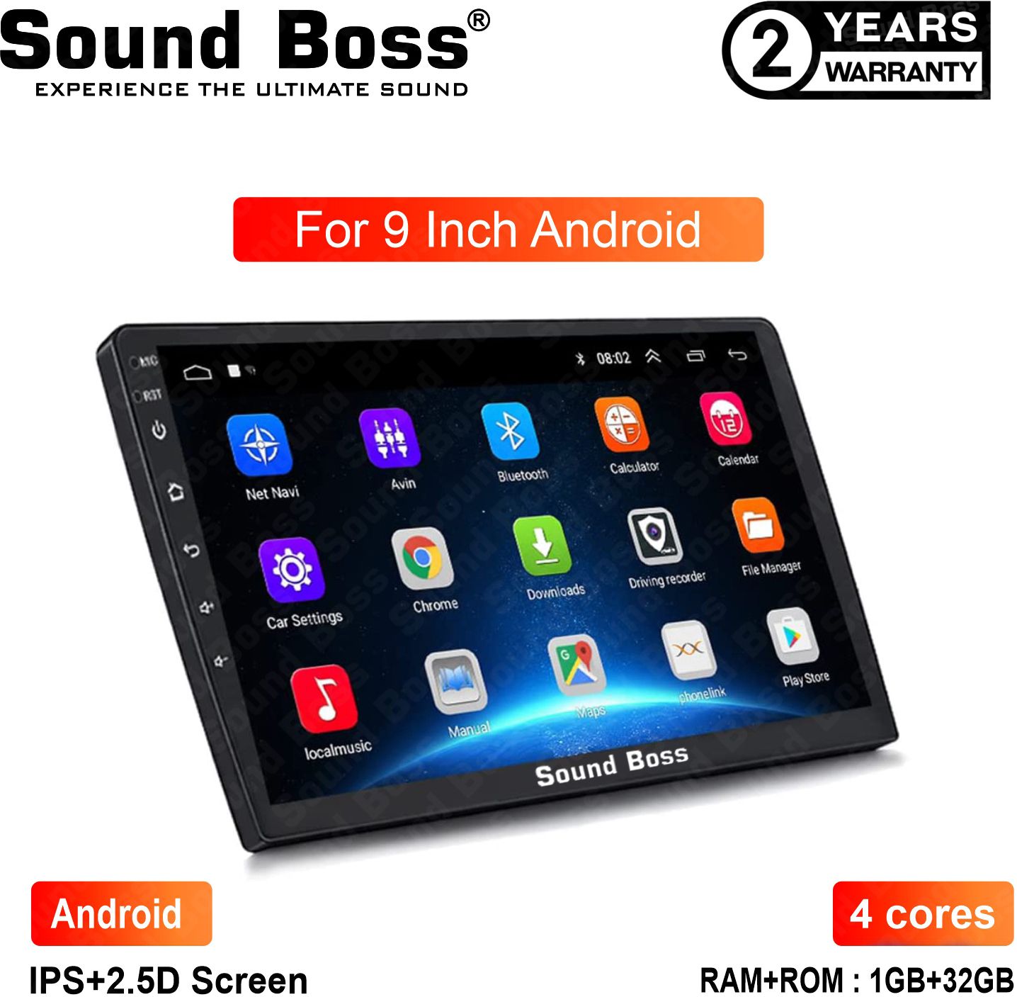 Sound Boss Androidify 3rd Generation 9" Inch Android (1GB/32GB) Car Stereo (Double Din)
