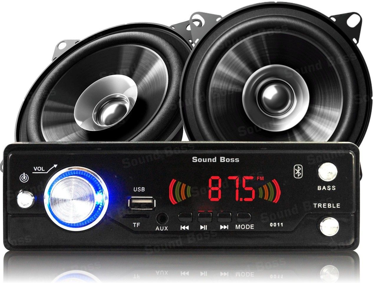 Sound Boss SD/USB/BLUETOOTH/AUX/FM/MP3 Car Stereo + Dashboard 4" Dual Performance Auditor 200W MAX B1015 Coaxial Car Speaker Car Stereo (Single Din)