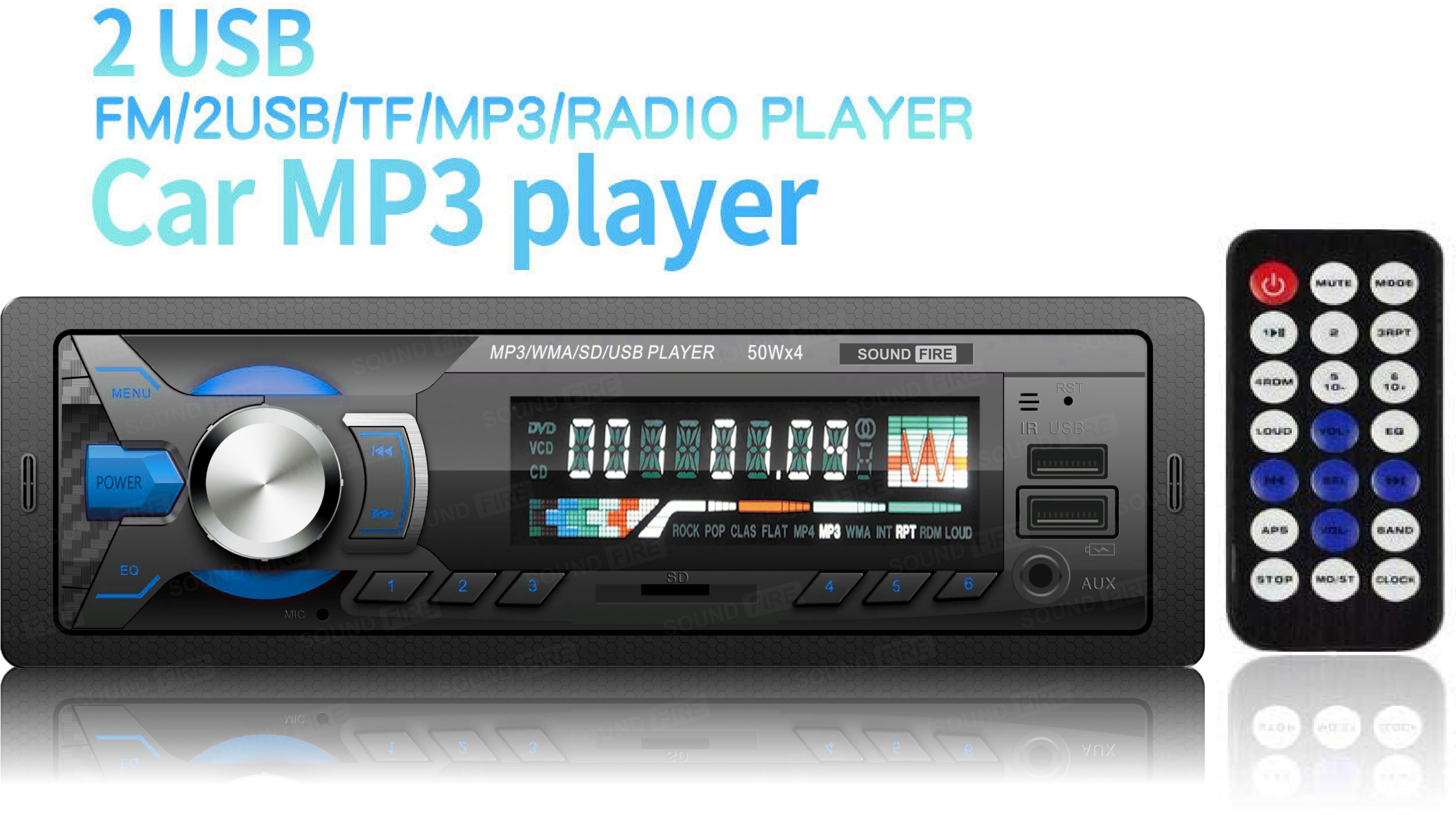 SOUND FIRE High Power Dual USB Ports/Bluetooth/Hands Free Calling/FM/AUX Input/SD Card Slot/Remote Control/ LCD Display/ID3 with EQ/Bass/Treble/Balance & Fader Control Car Stereo (Single Din)