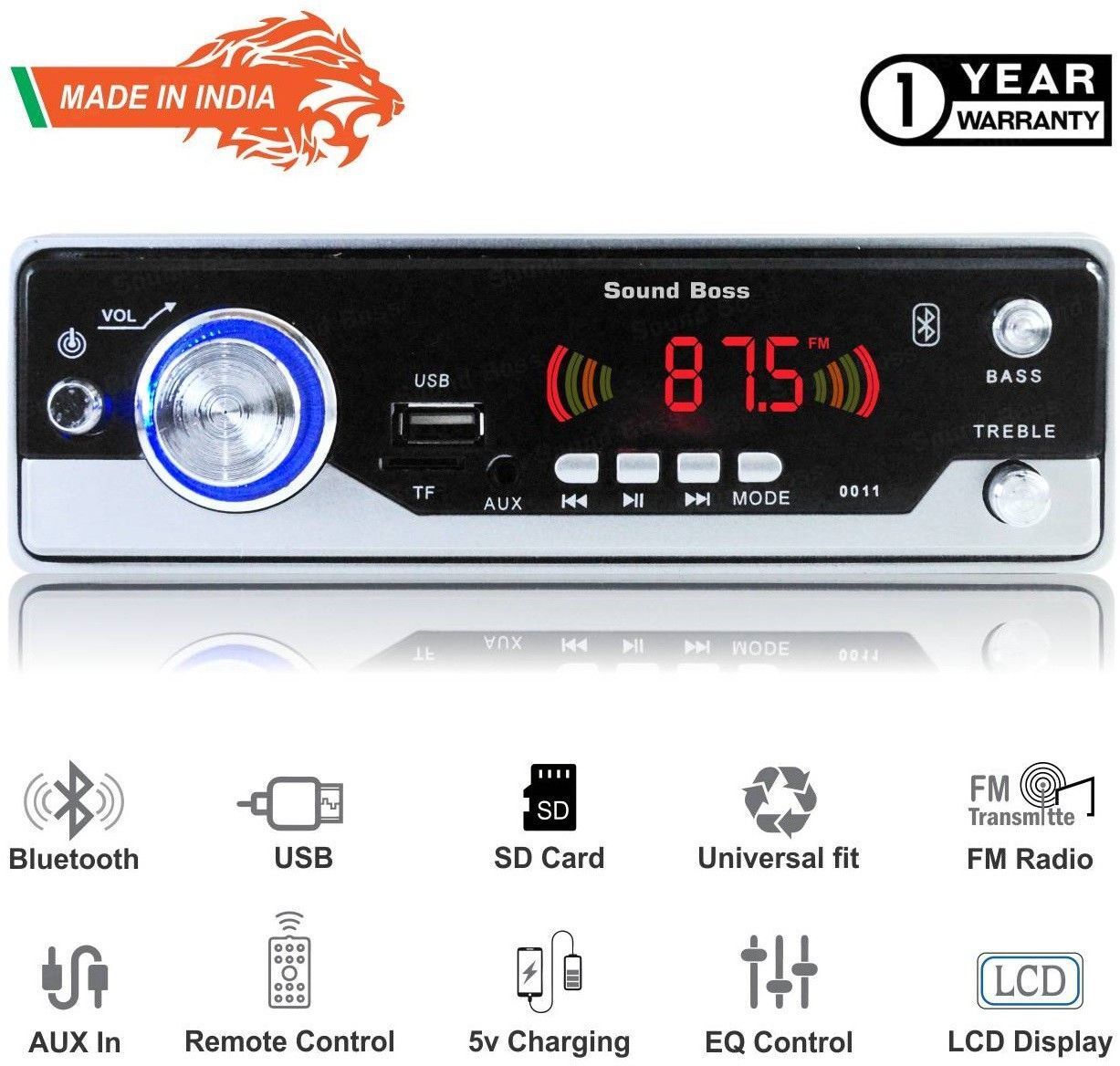 Sound Boss SD/USB/BLUETOOTH/AUX/FM/MP3 Car Stereo (Single Din)