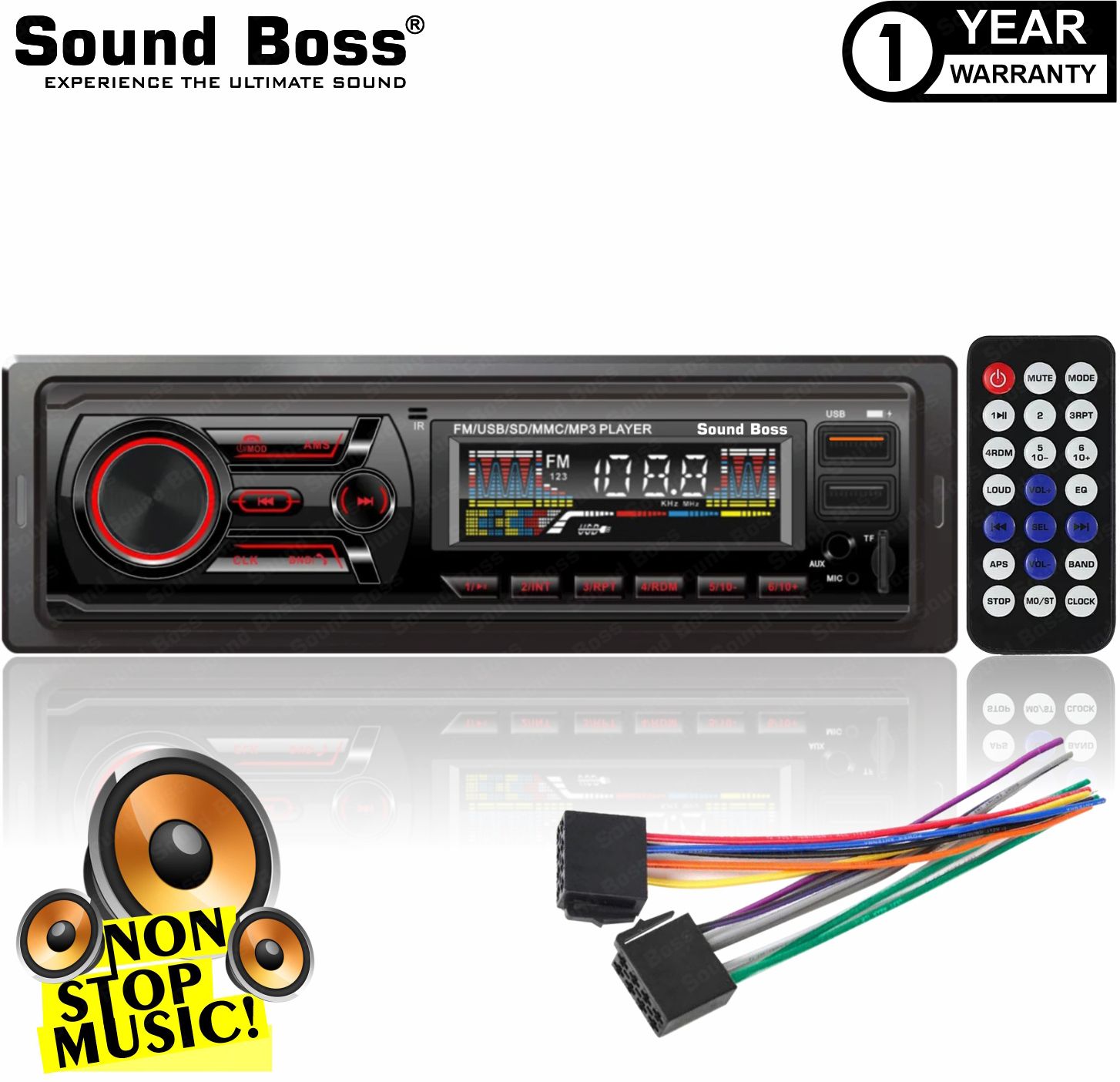 Sound Boss SB-50 Bluetooth Wireless With Phone Caller Id Receiver Car Stereo (Single Din)